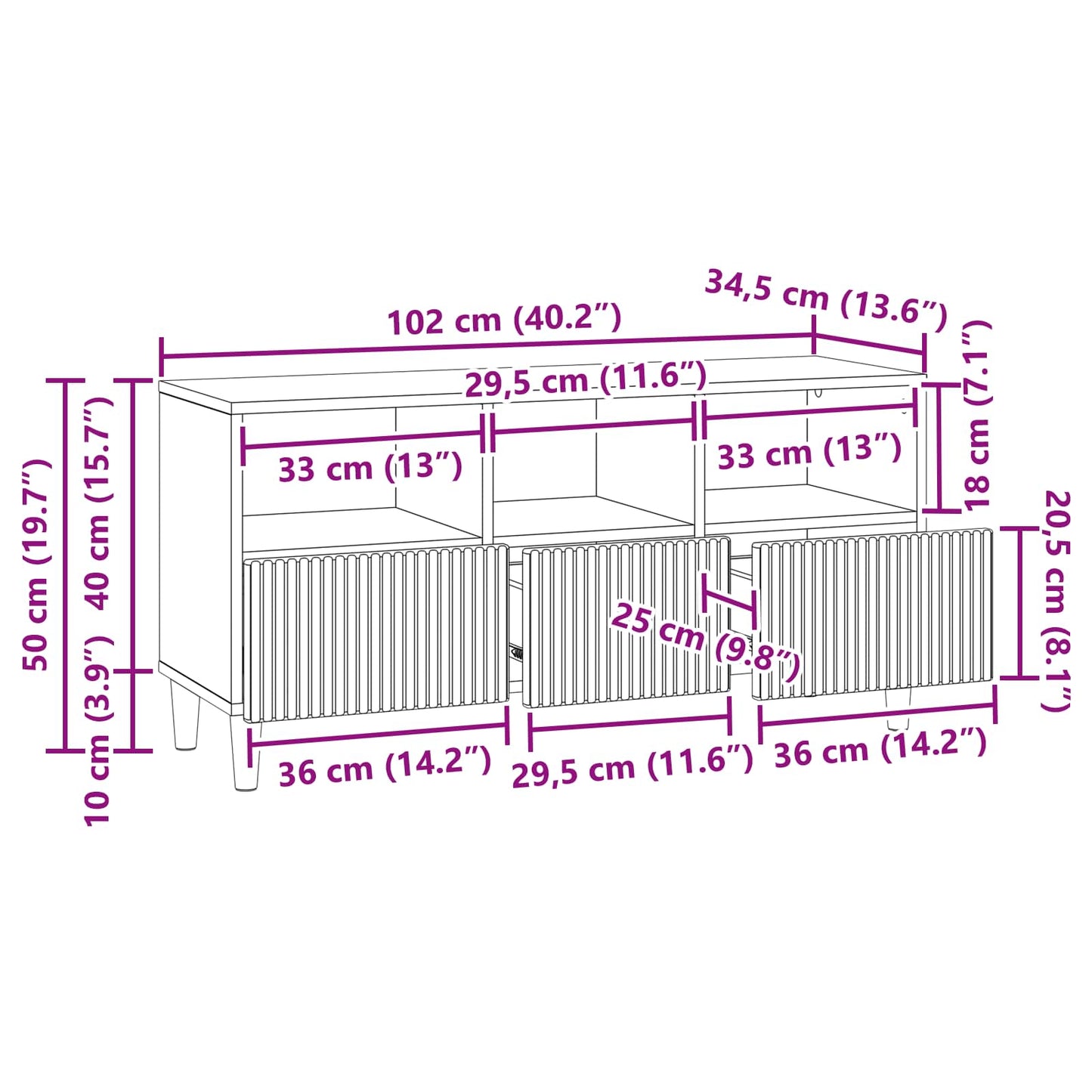TV Cabinet 102 x 34.5 x 50 cm Concrete Grey Engineered Wood