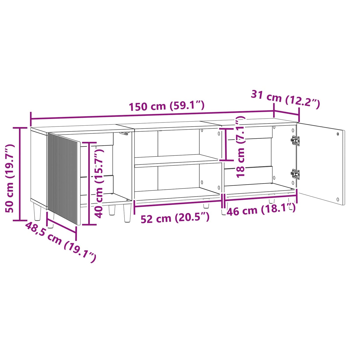 TV Cabinet High Gloss White 150 x 31 x 50 cm Engineered Wood
