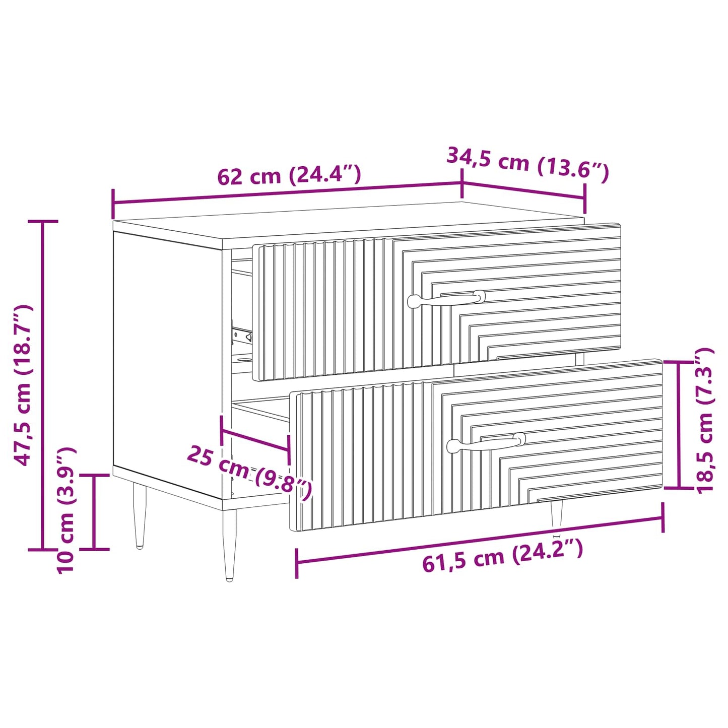 Bedside Cabinet Black 62 x 34.5 x 47.5 cm Engineered Wood