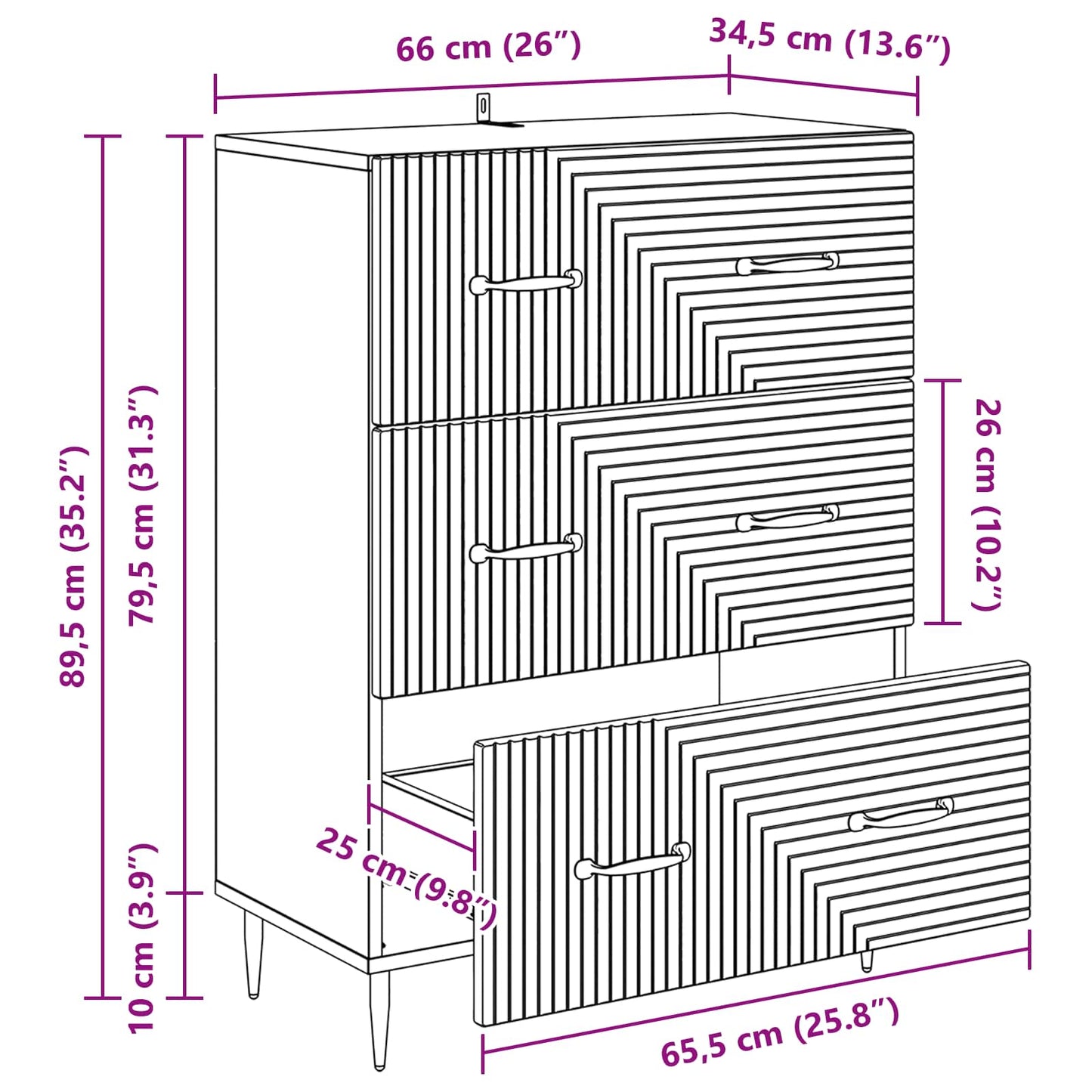 Drawer Cabinet Grey Sonoma 66 x 34.5 x 89.5 cm Engineered Wood