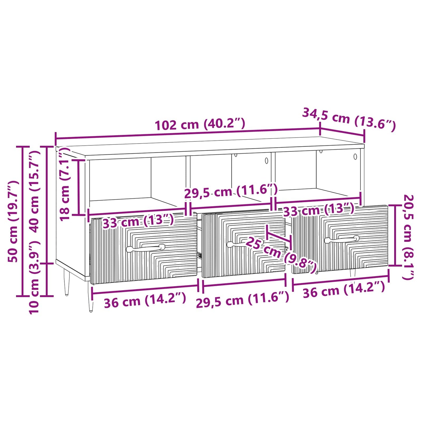 TV Cabinet with Drawer White 102 x 34.5 x 50 cm Engineered Wood