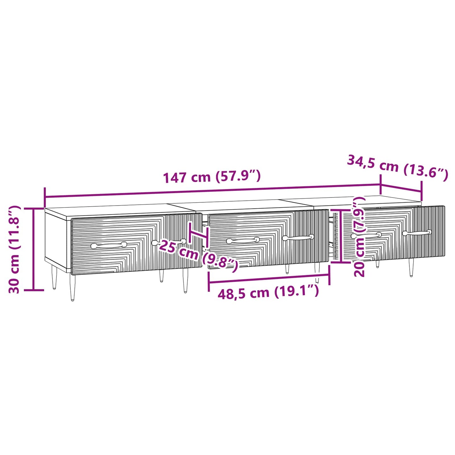 TV Cabinet Grey Sonoma 147 x 34.5 x 30 cm Engineered Wood