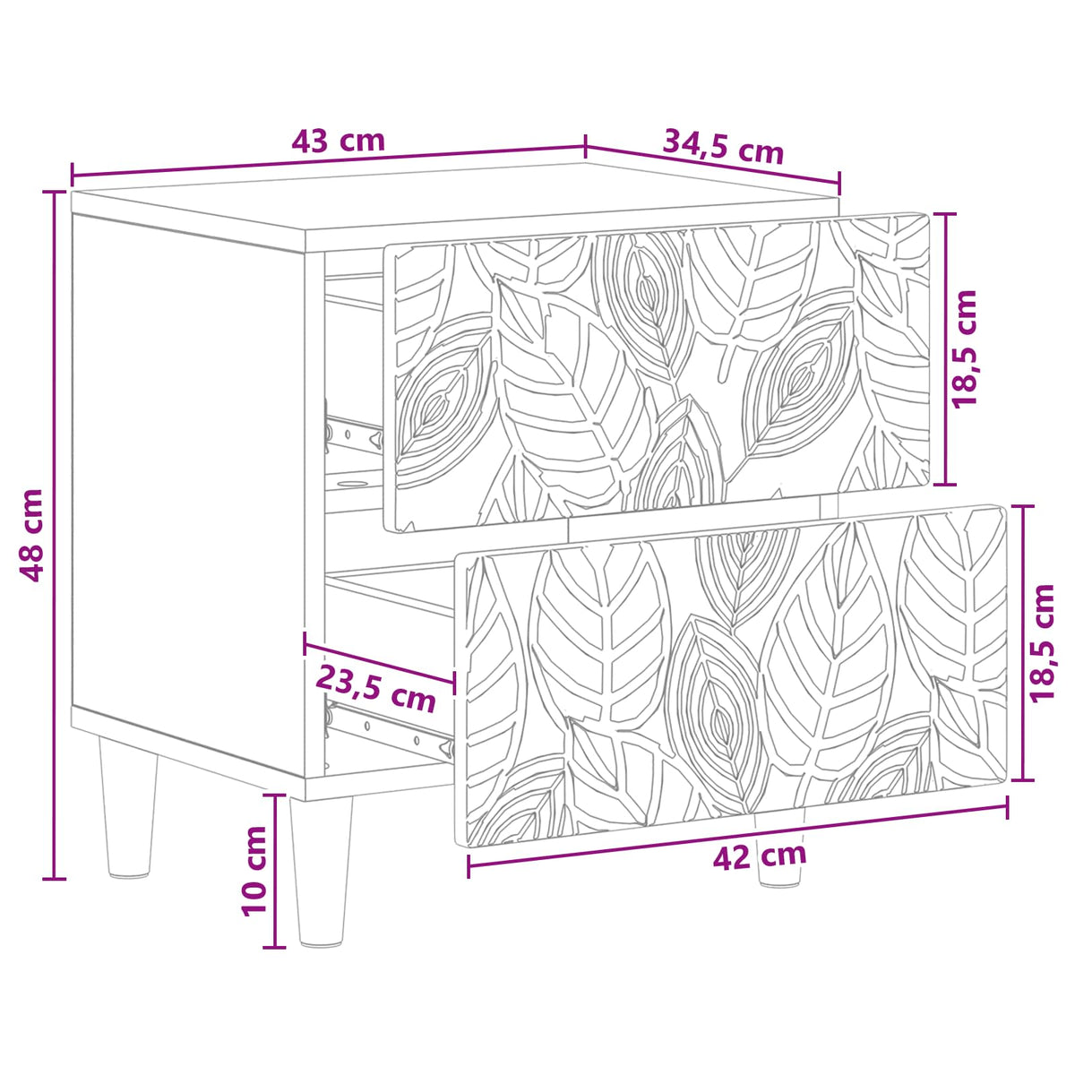 Bedside Table 2 pcs White 43 x 34.5 x 48 cm Engineered Wood
