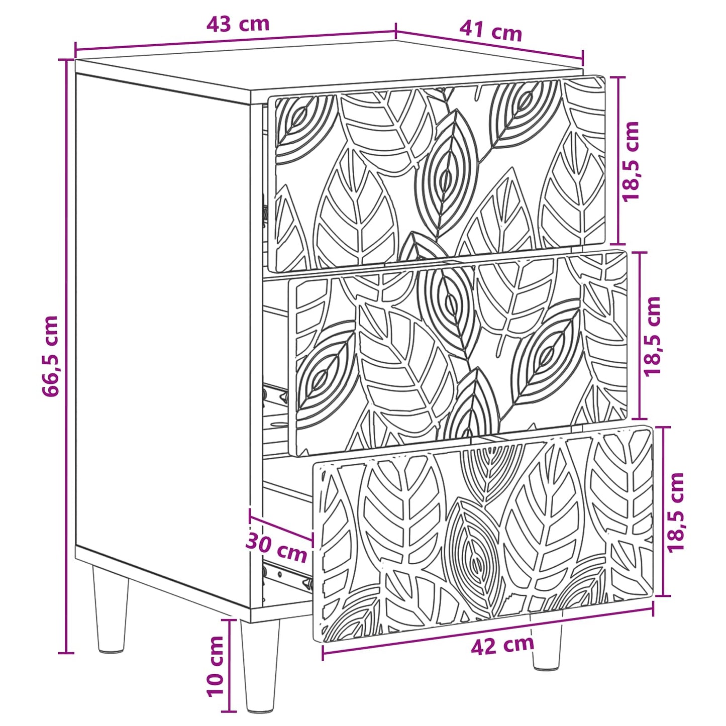 Bedside Table High Gloss White 43 x 39.5 x 66.5 cm