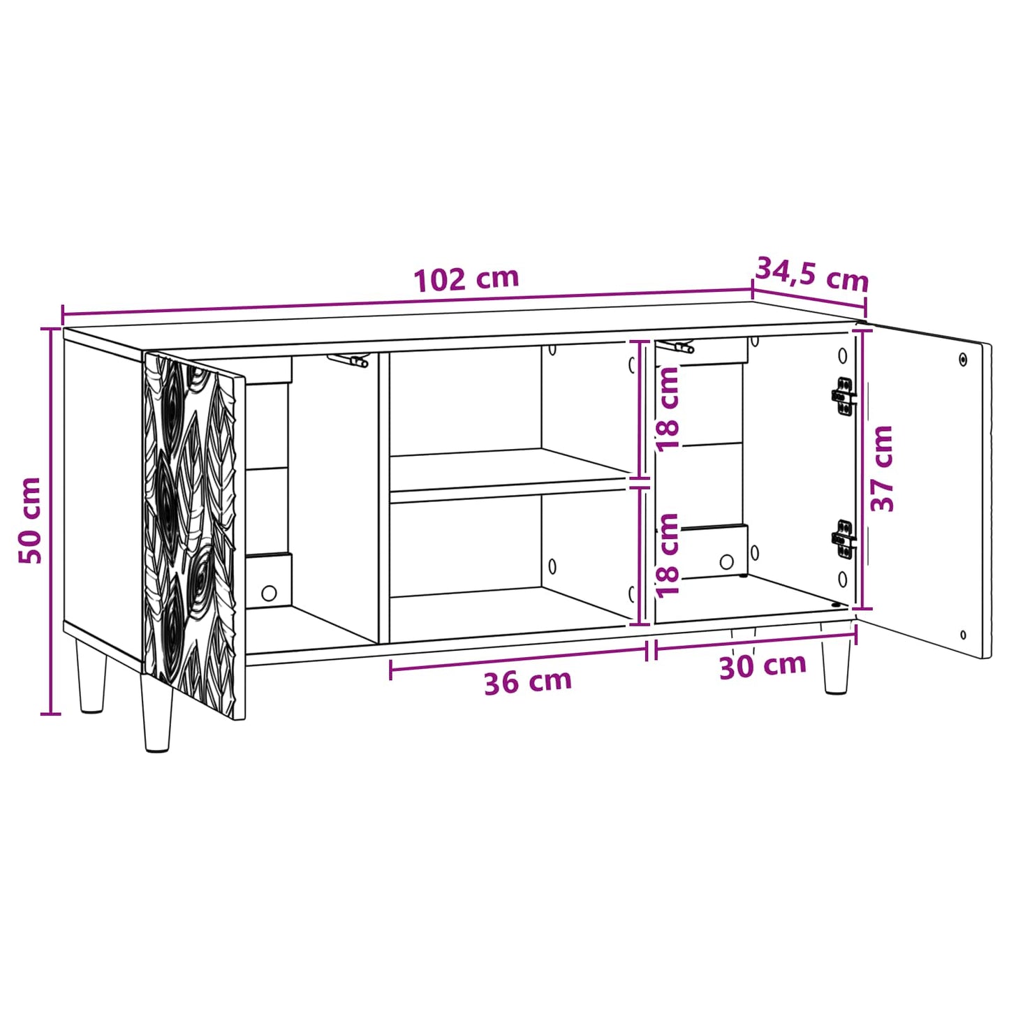 TV Cabinet 102 x 34.5 x 50 cm Artisan Oak Engineered Wood