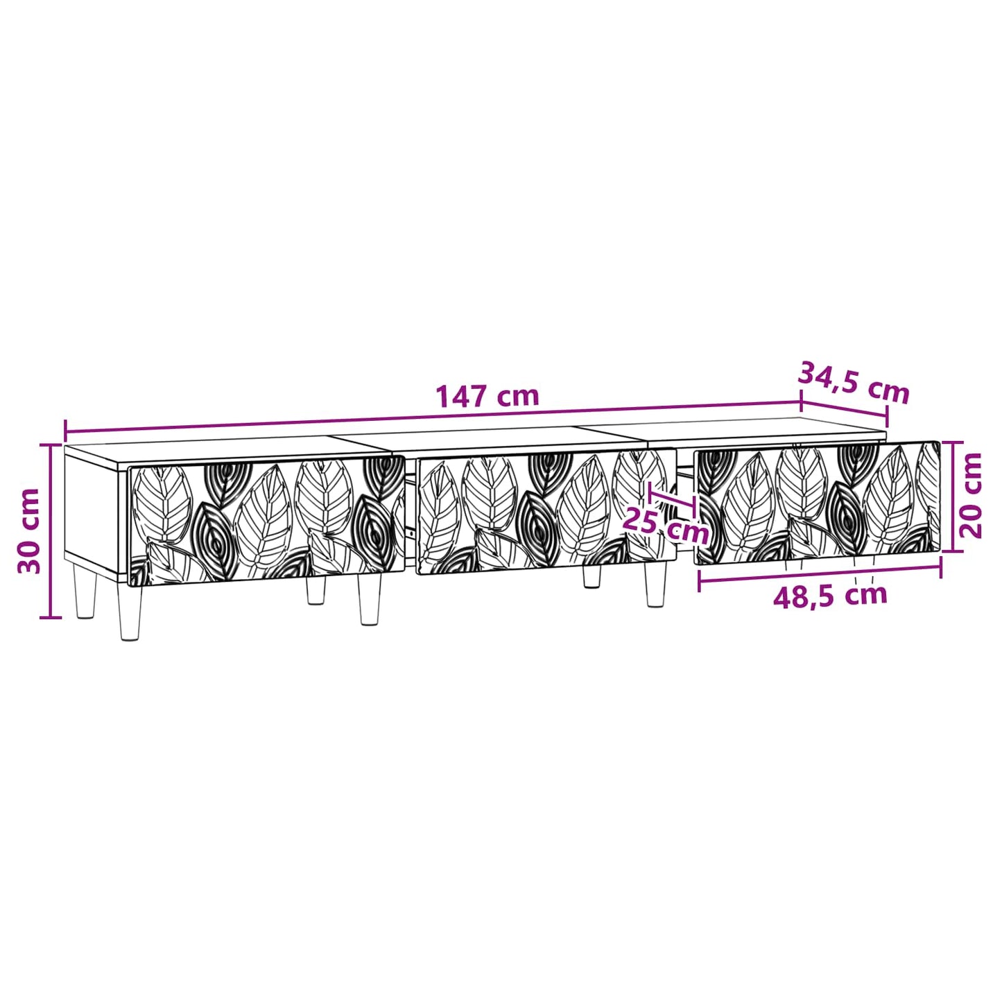 TV Cabinet 147 x 34.5 x 30 cm Black Engineered Wood