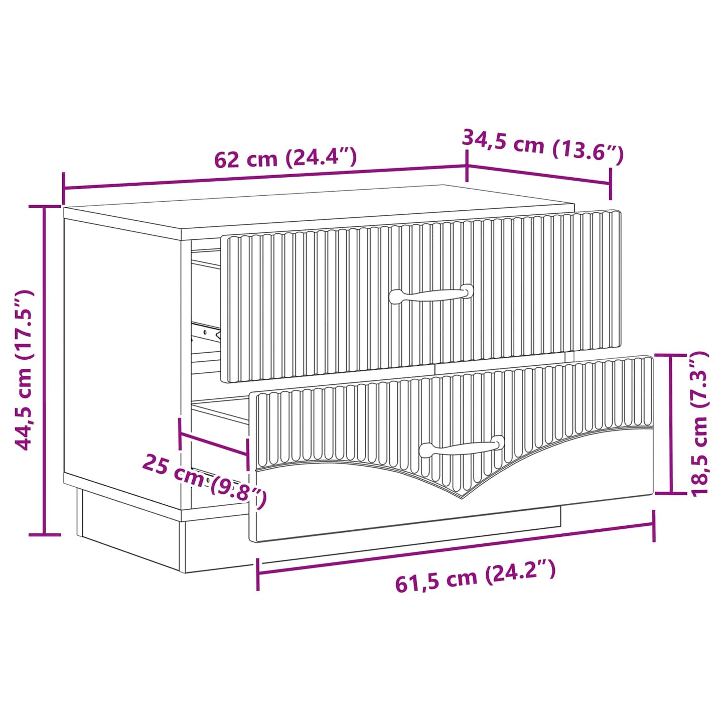Bedside Cabinet Sonoma Oak 62 x 34.5 x 44.5 cm Engineered Wood