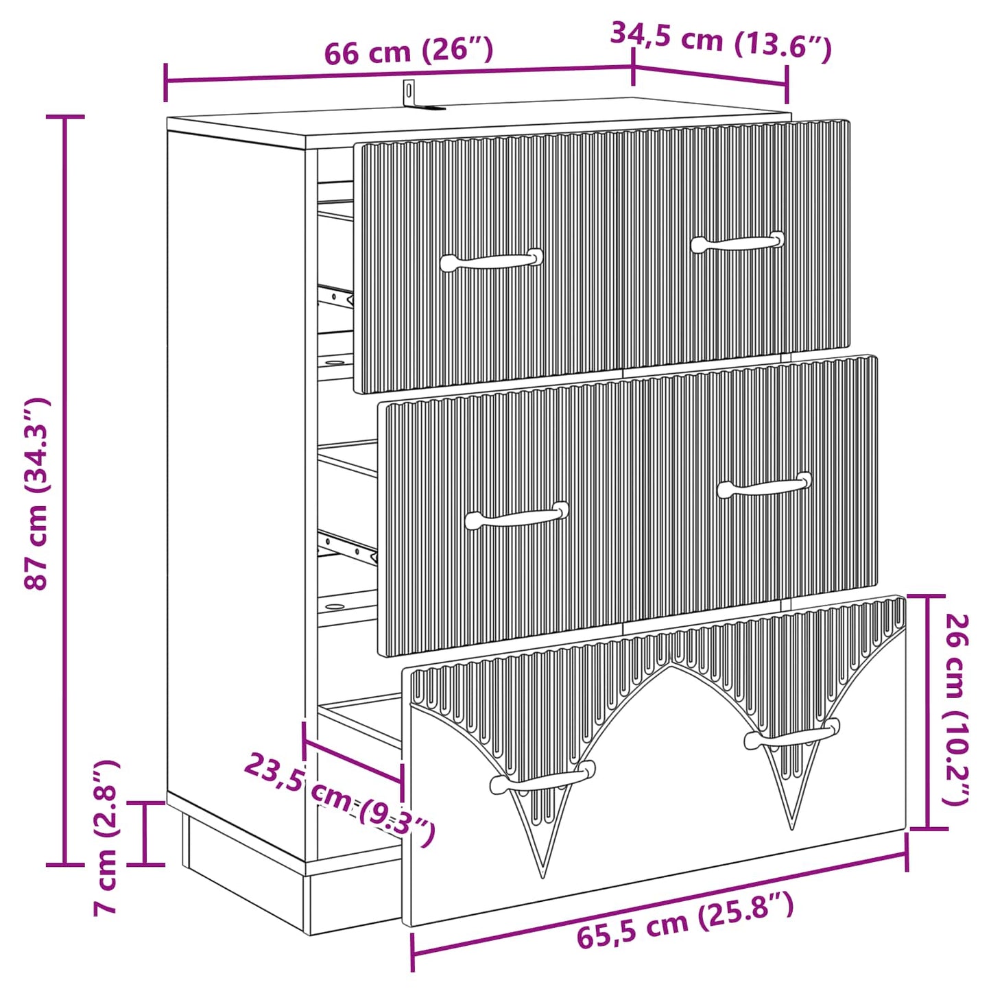 Drawer Cabinet Grey Sonoma 66 x 34.5 x 87 cm Engineered Wood