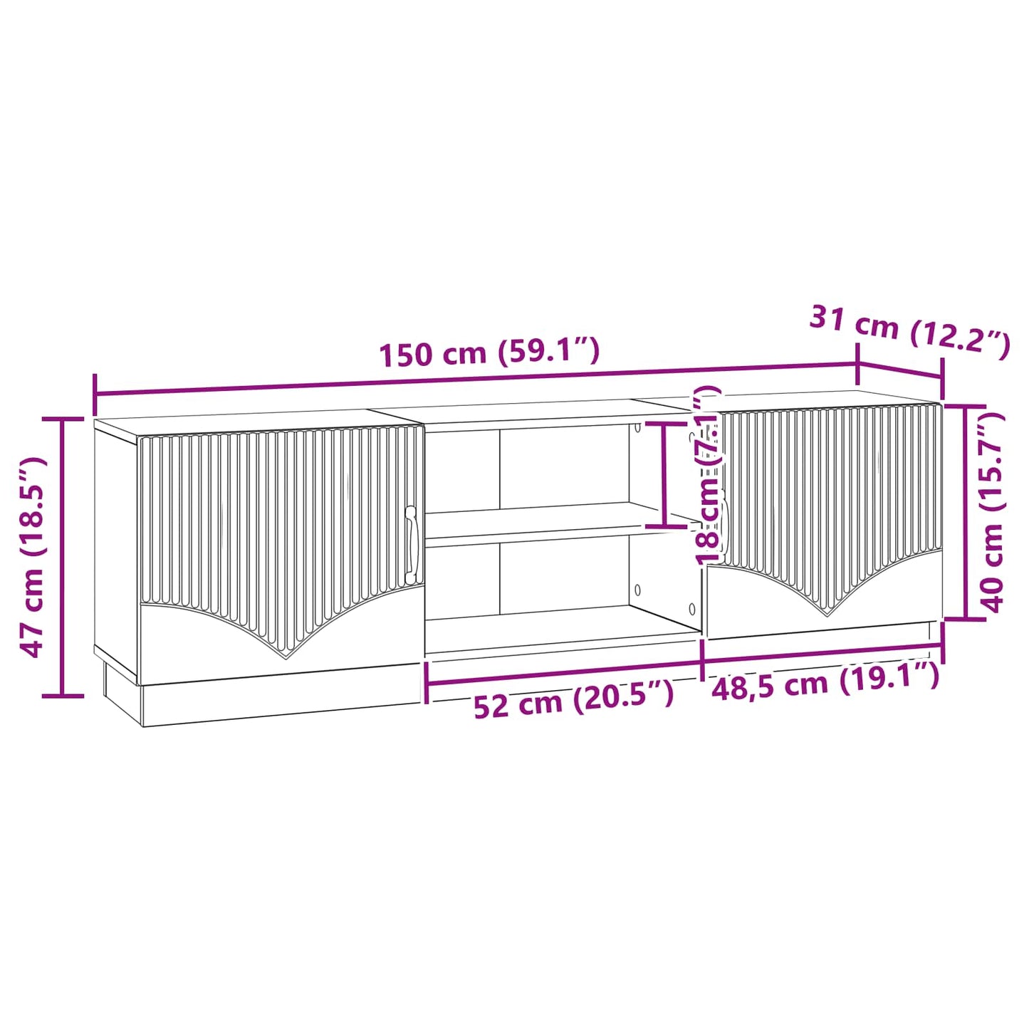 TV Cabinet White 150 x 31 x 47 cm Engineered Wood