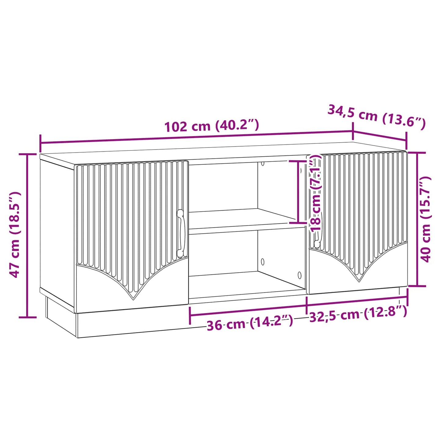 TV Cabinet 102 x 34.5 x 47 cm High Gloss White Engineered Wood