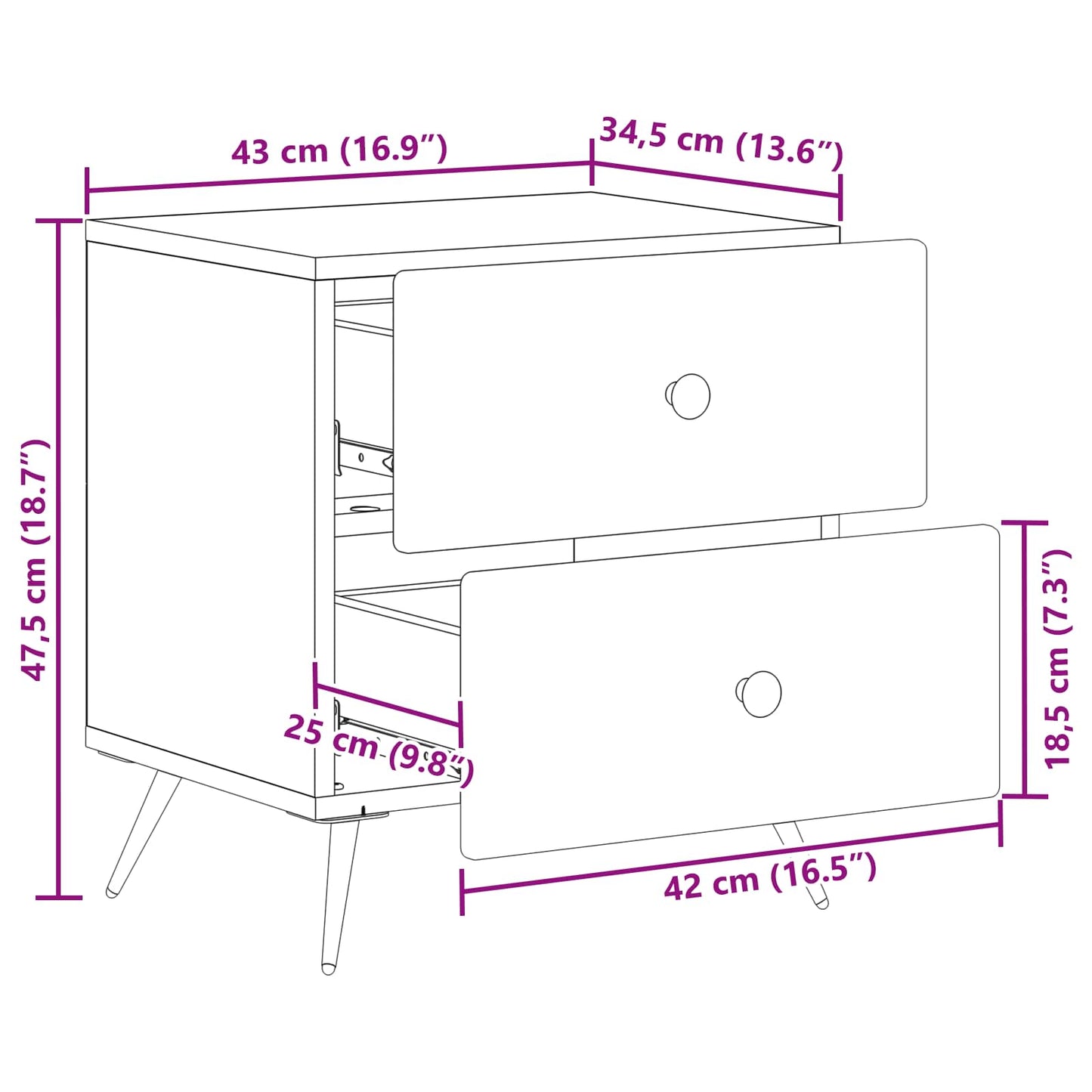 Bedside Cabinet Concrete Grey 43 x 34.5 x 47.5 cm