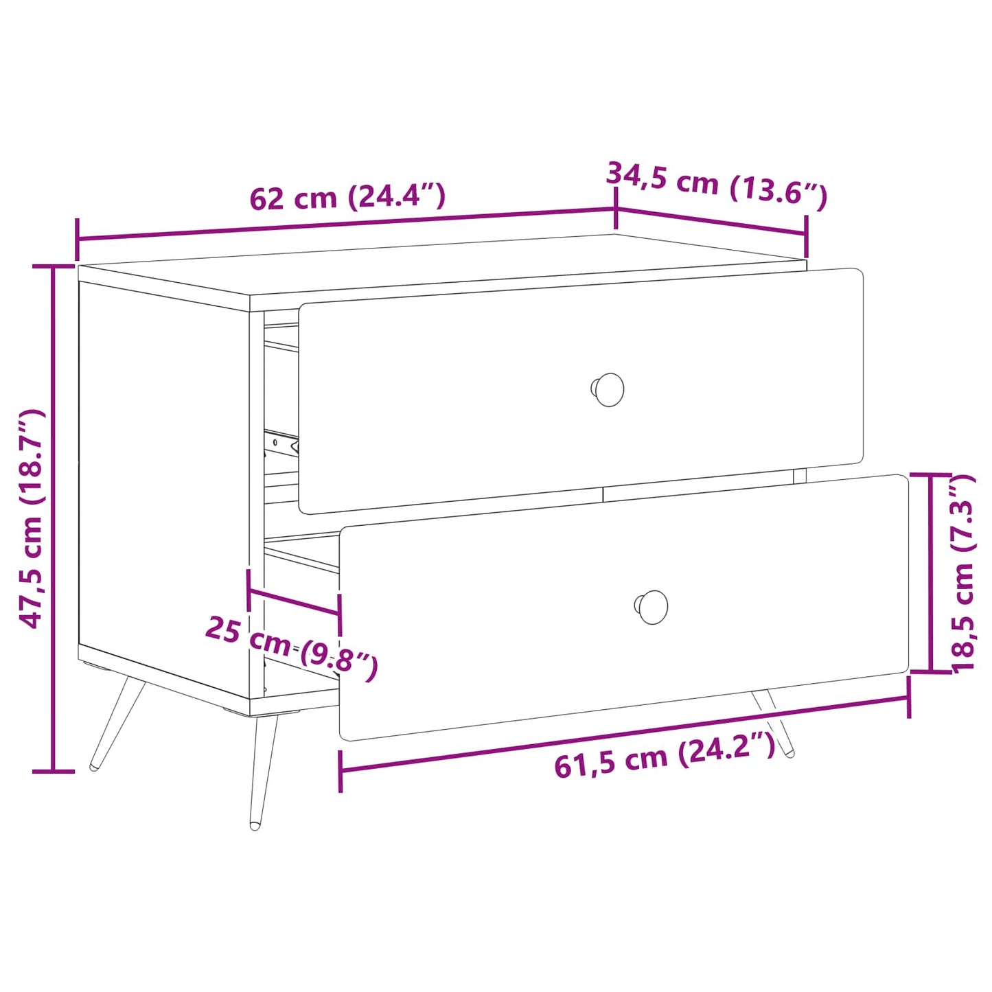 Bedside Cabinet Old Wood 62 x 34.5 x 47.5 cm Engineered Wood