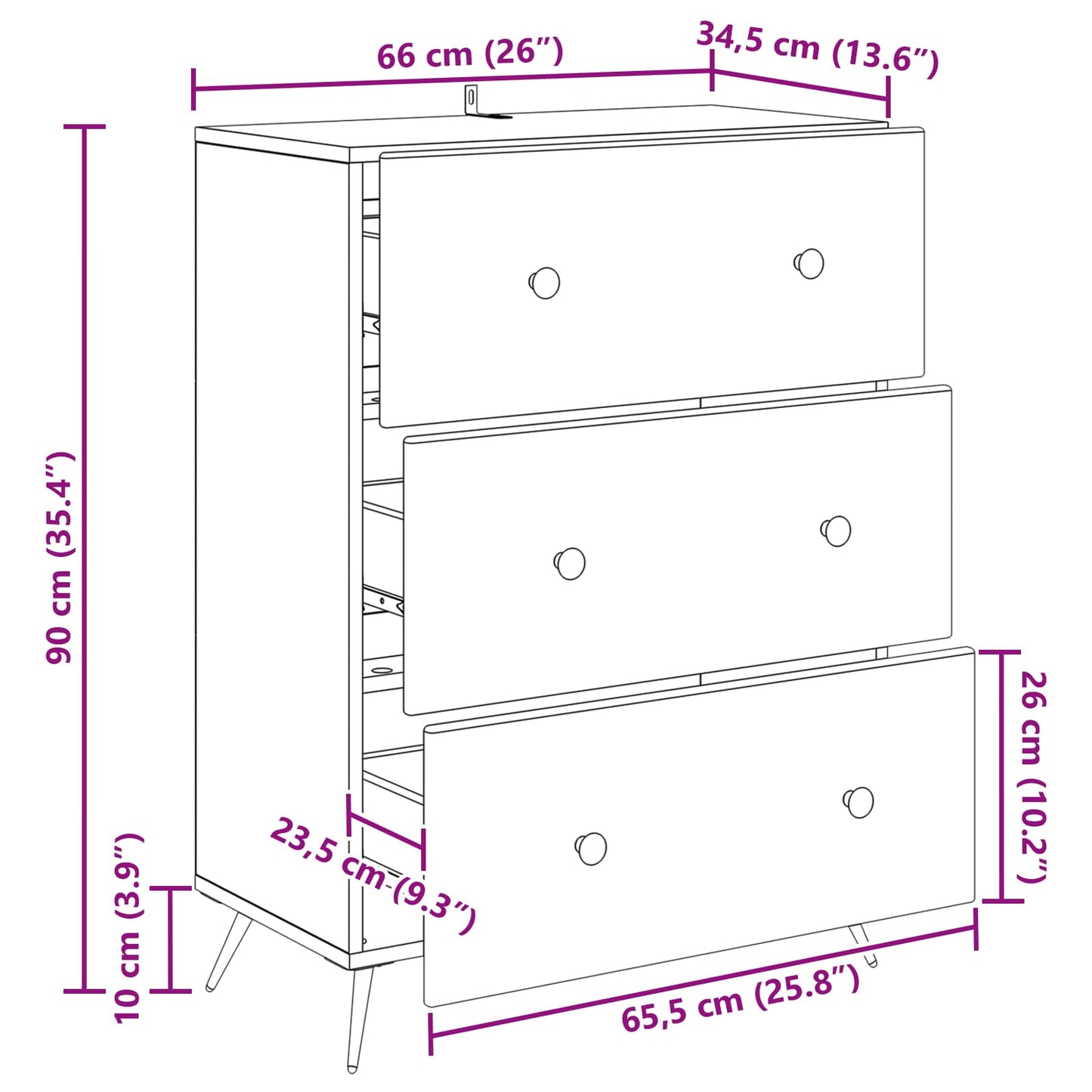 Drawer Cabinet 66 x 34.5 x 90 cm Engineered Wood Concrete Grey