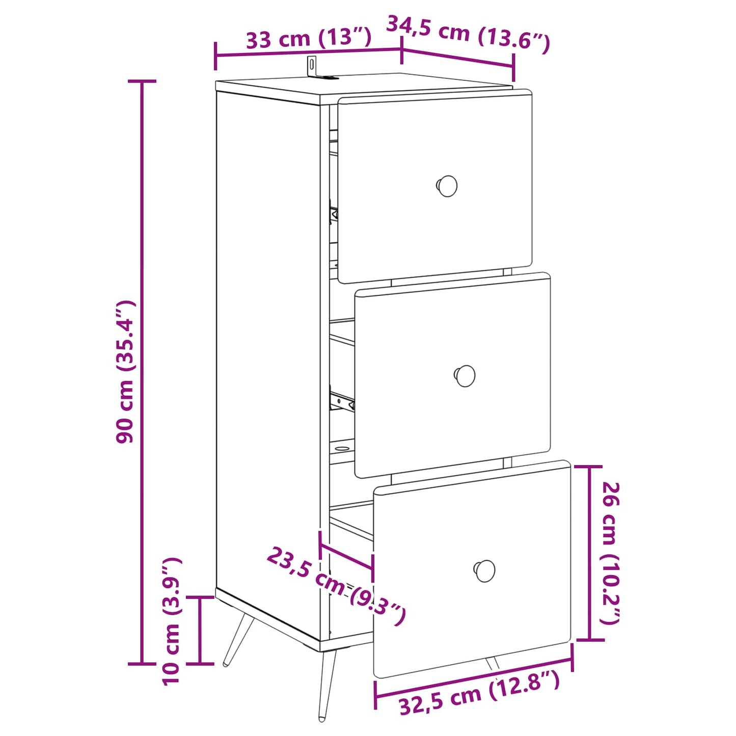 Drawer Cabinet Sonoma Oak 33 x 34.5 x 90 cm Engineered Wood