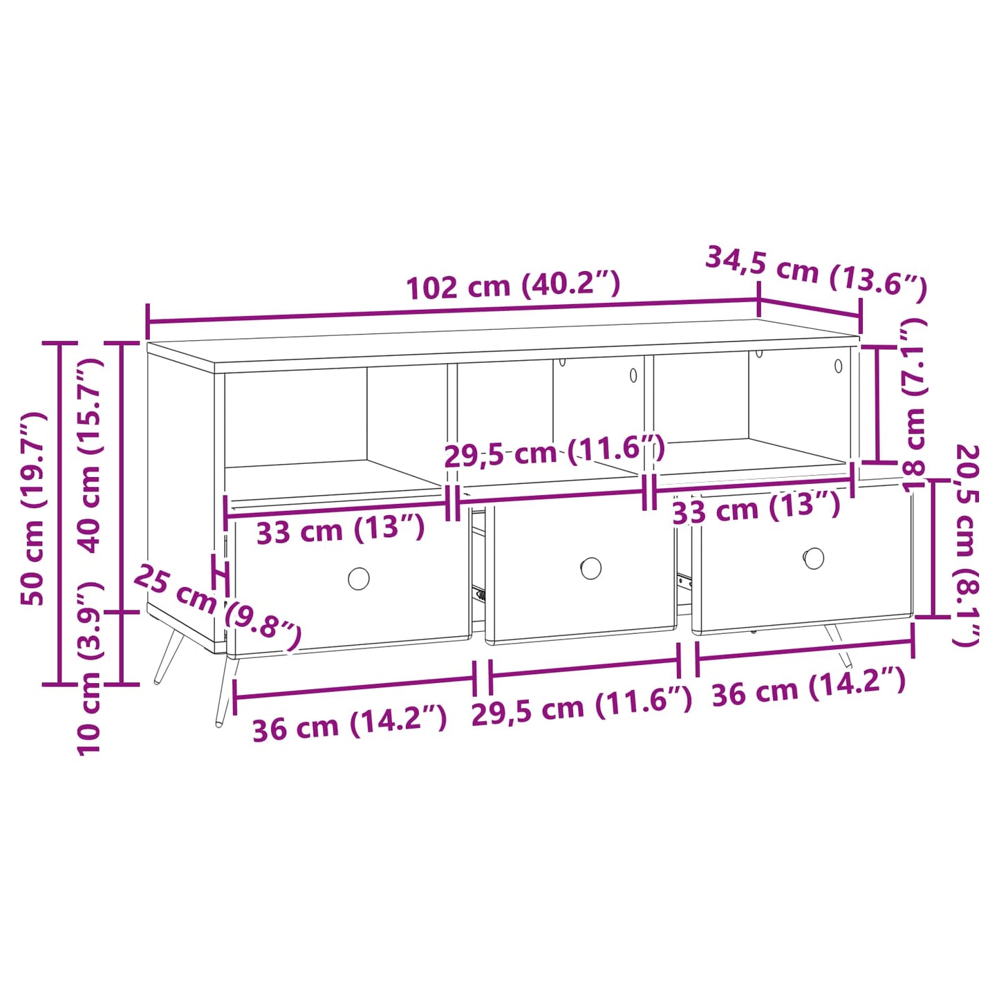 TV Cabinet Old Wood 102 x 34.5 x 50 cm Engineered Wood