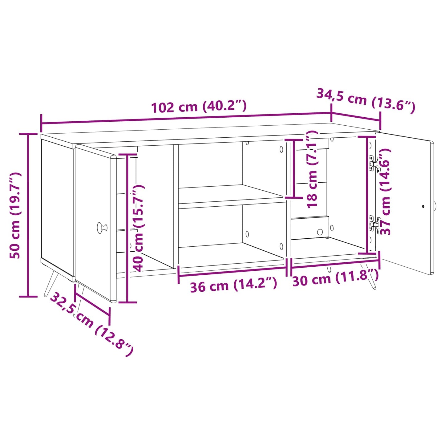 TV Cabinet White 102 x 34.5 x 50 cm Engineered Wood