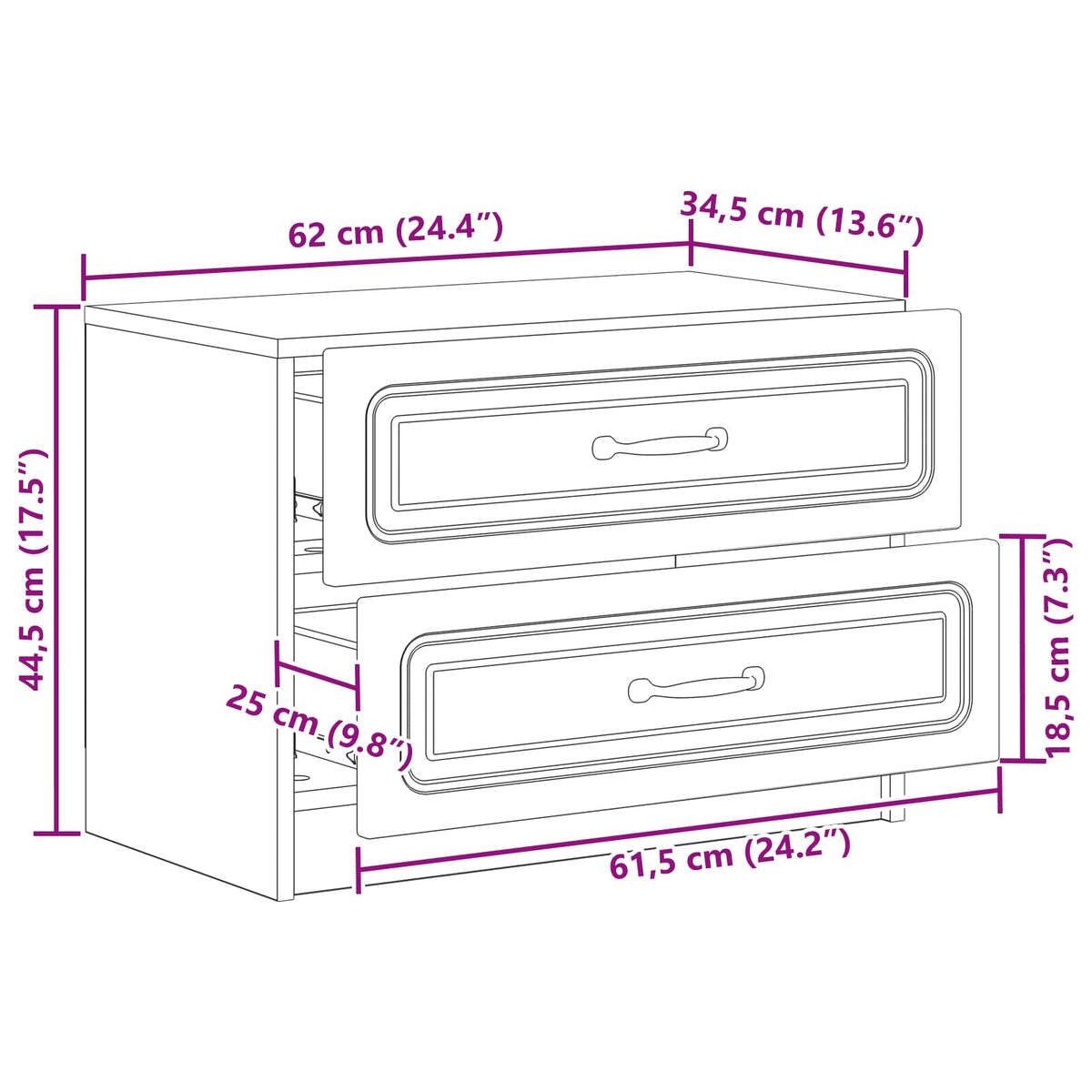 Bedside Cabinet White 62 x 34.5 x 44.5 cm Engineered Wood