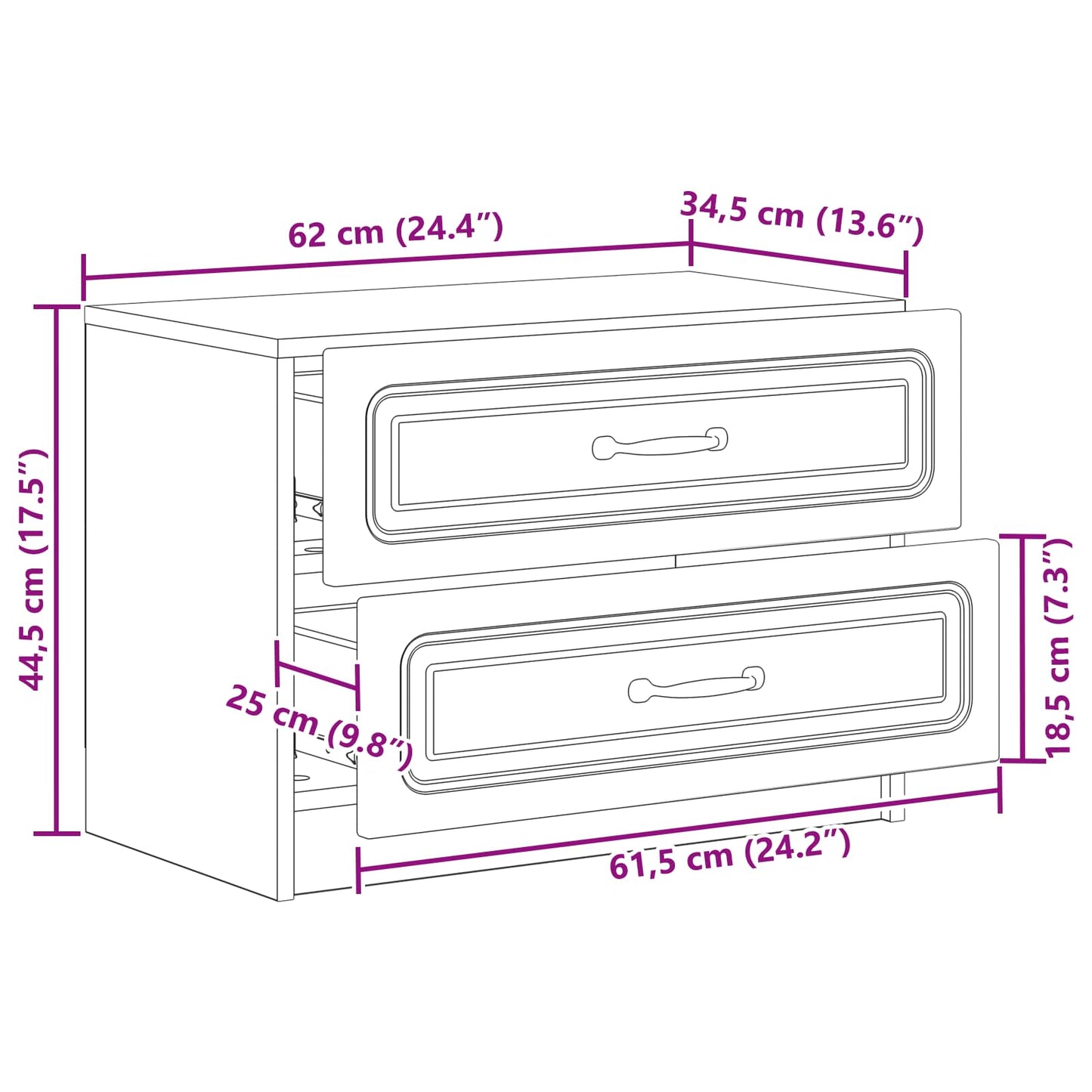 Bedside Cabinet Black 62 x 34.5 x 44.5 cm Engineered Wood