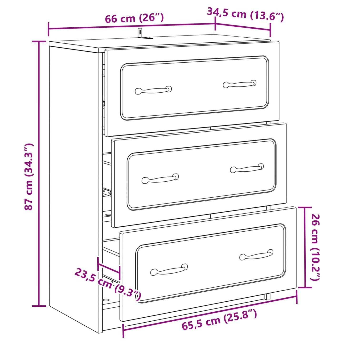 Drawer Cabinet Sonoma Oak 66 x 34.5 x 87 cm Engineered Wood