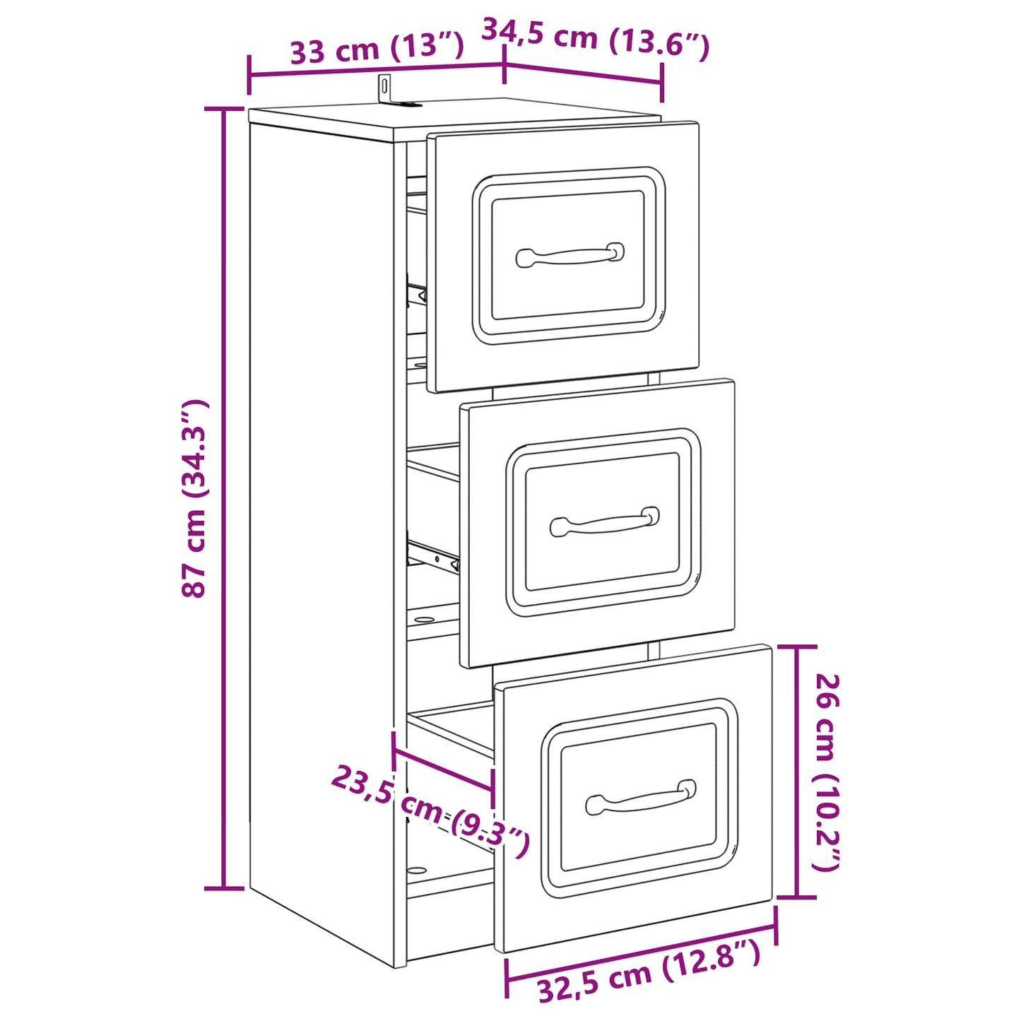 Drawer Cabinet Sonoma Oak 33 x 34.5 x 87 cm Engineered Wood
