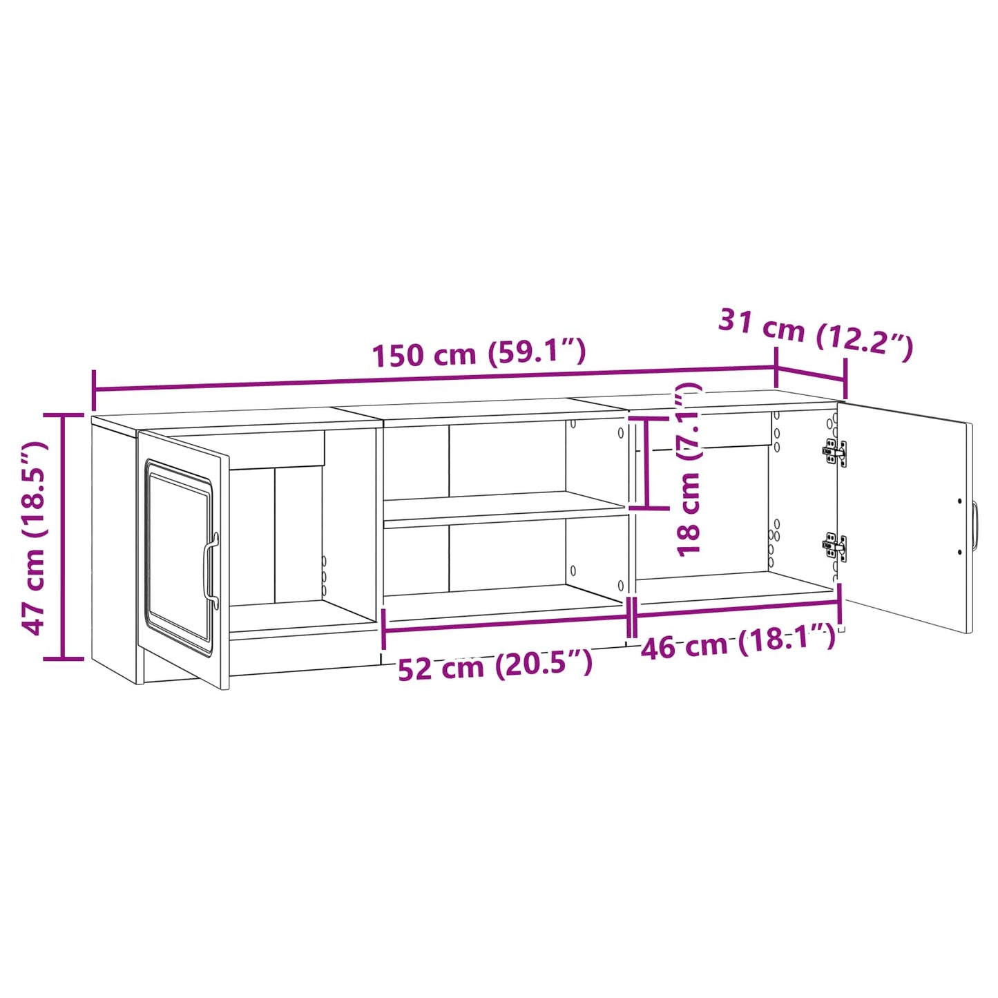 TV Cabinet Grey Sonoma 150 x 31 x 47 cm Engineered Wood