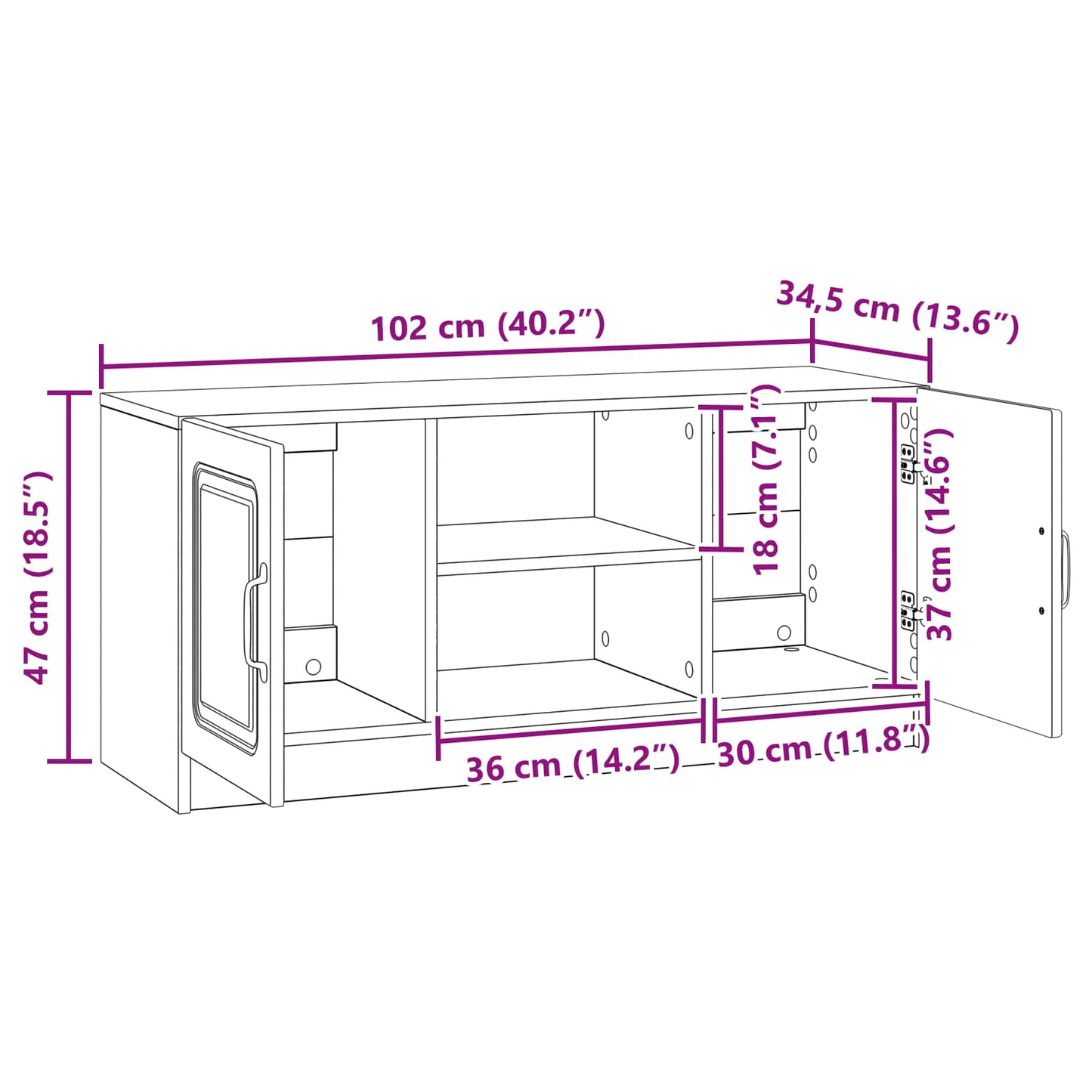 TV Cabinet White 102 x 34.5 x 47 cm Engineered Wood