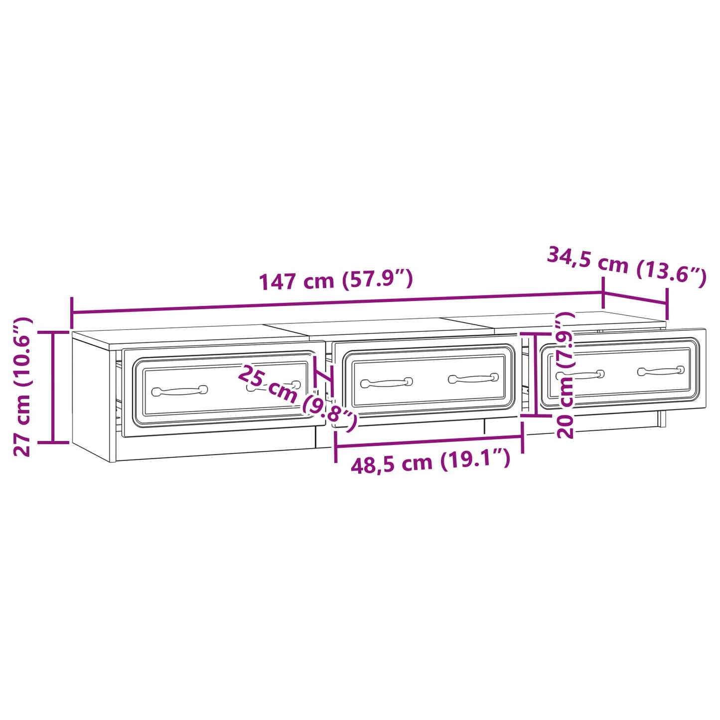 TV Cabinet with Drawer White 147 x 34.5 x 27 cm Engineered Wood