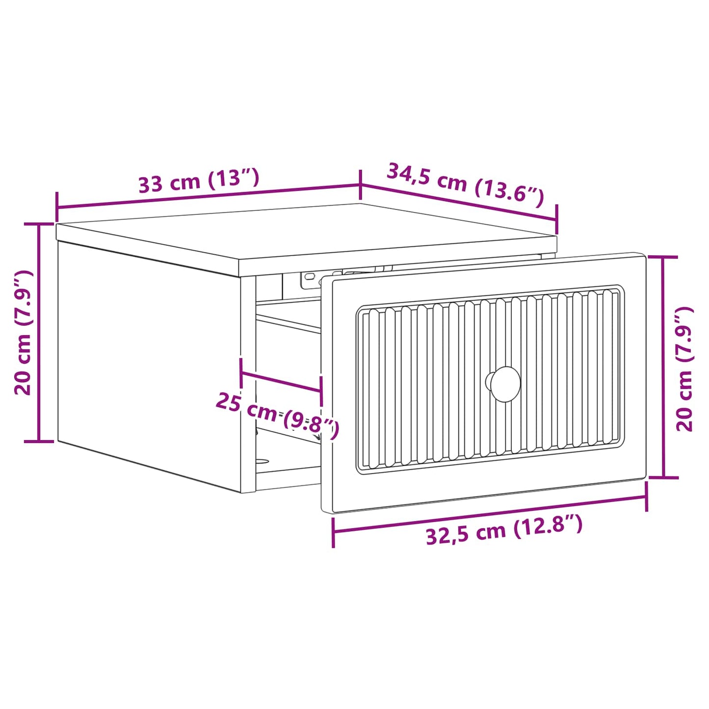 Wall-Mounted Bedside Cabinet Black 33 x 34.5 x 20 cm
