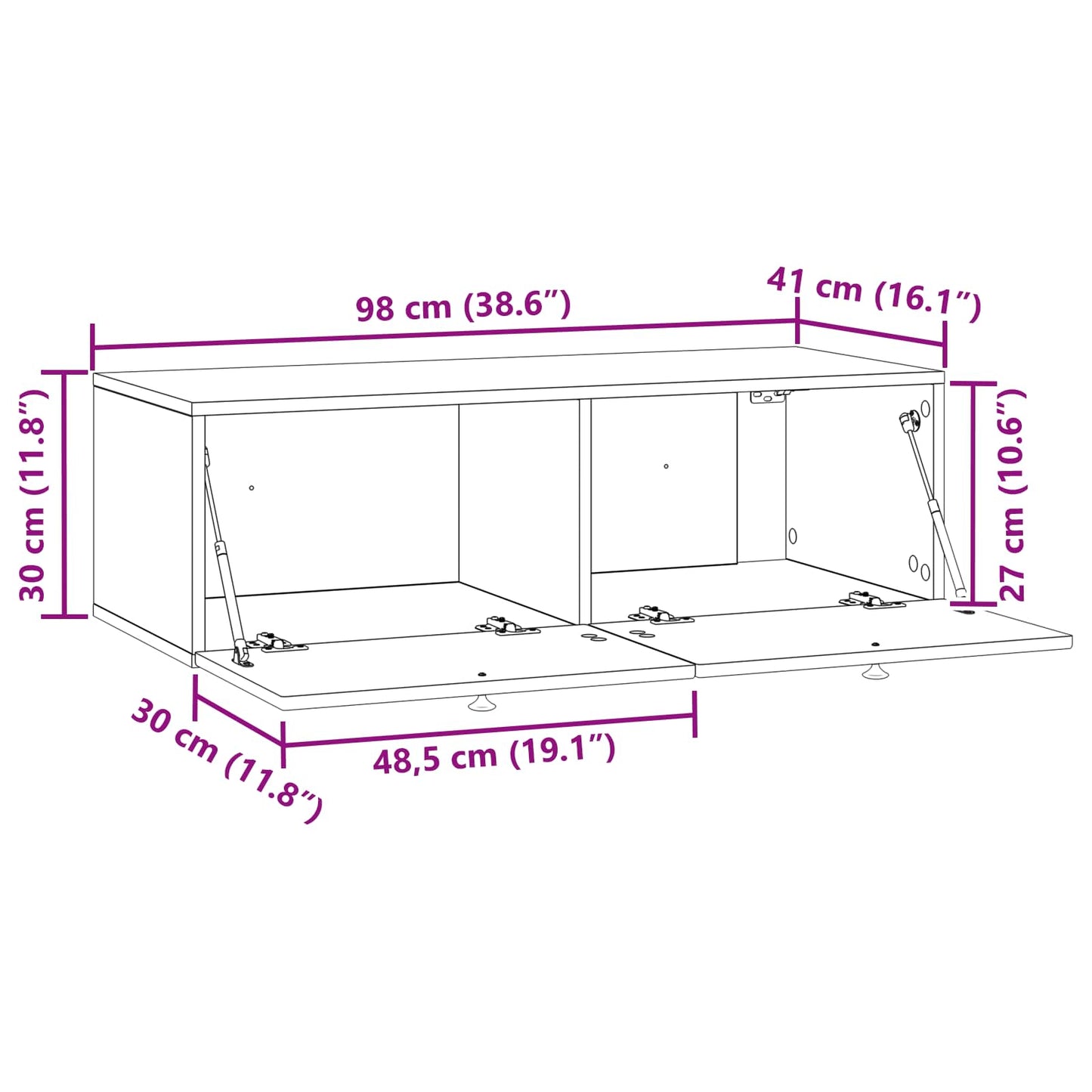 Wall-Mounted TV Cabinet Wall-mounted Old Wood 98 x 41 x 30 cm