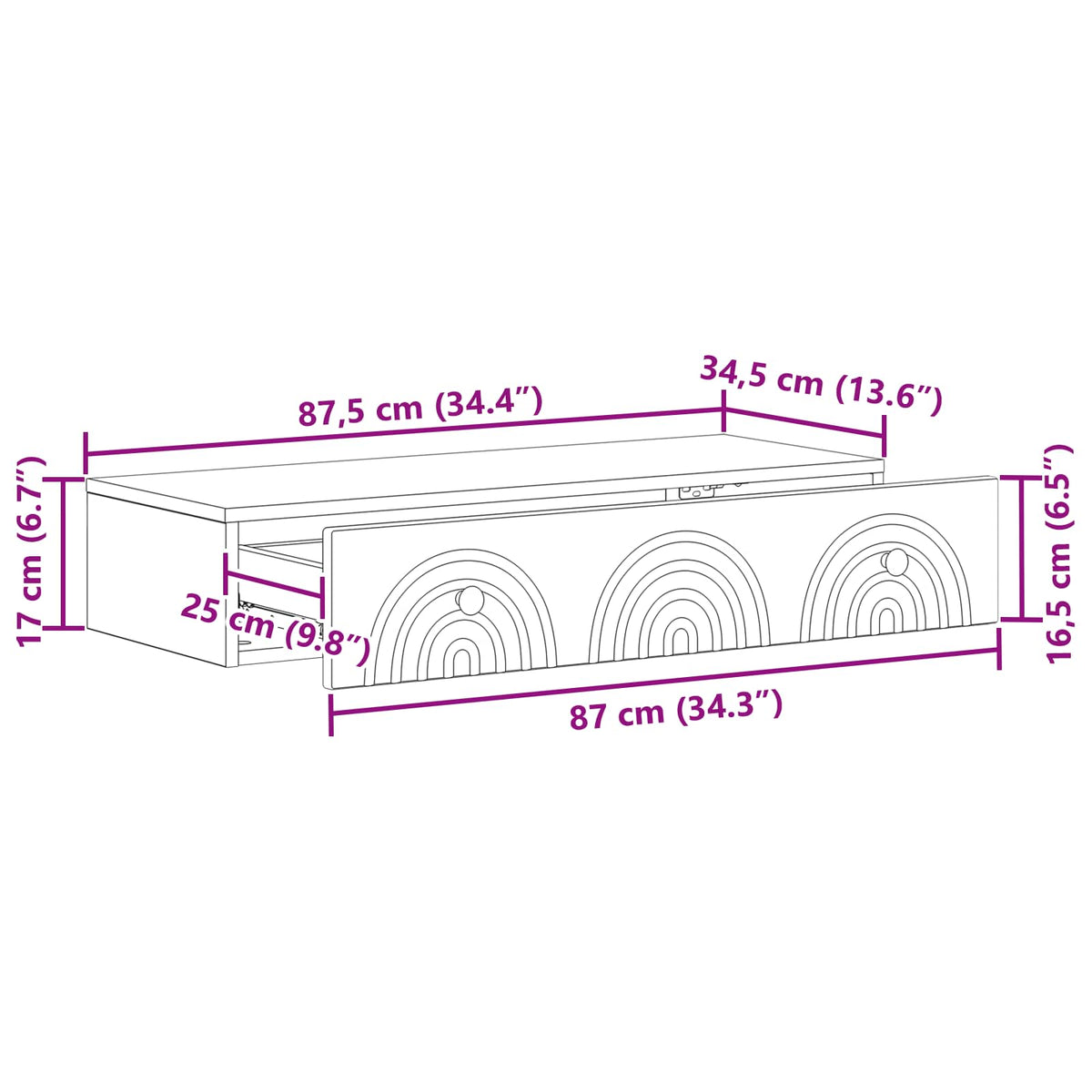 Wall-Mounted Side Table Wall-mounted White 87.5 x 34.5 x 17 cm
