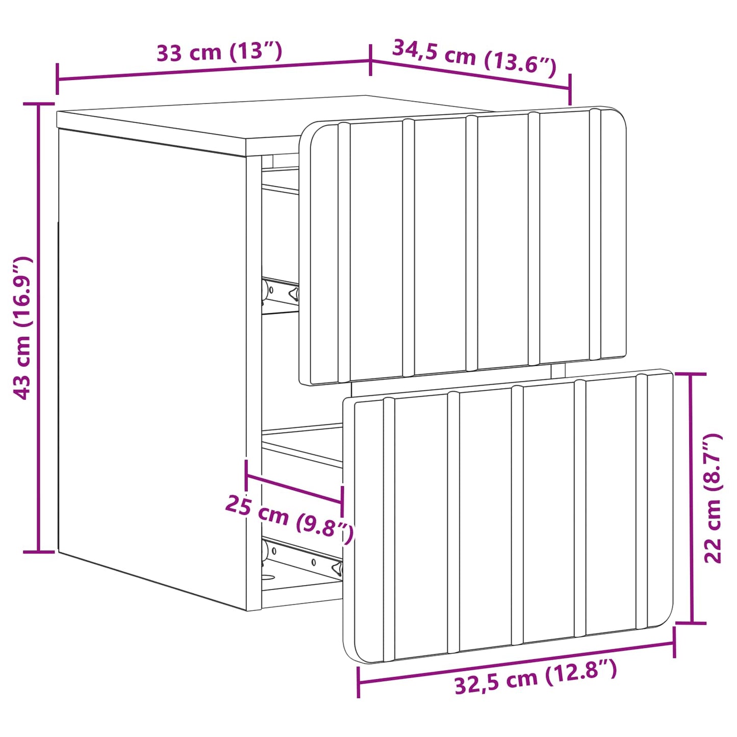 Wall-Mounted Bedside Cabinet High Gloss White 33 x 34.5 x 43 cm