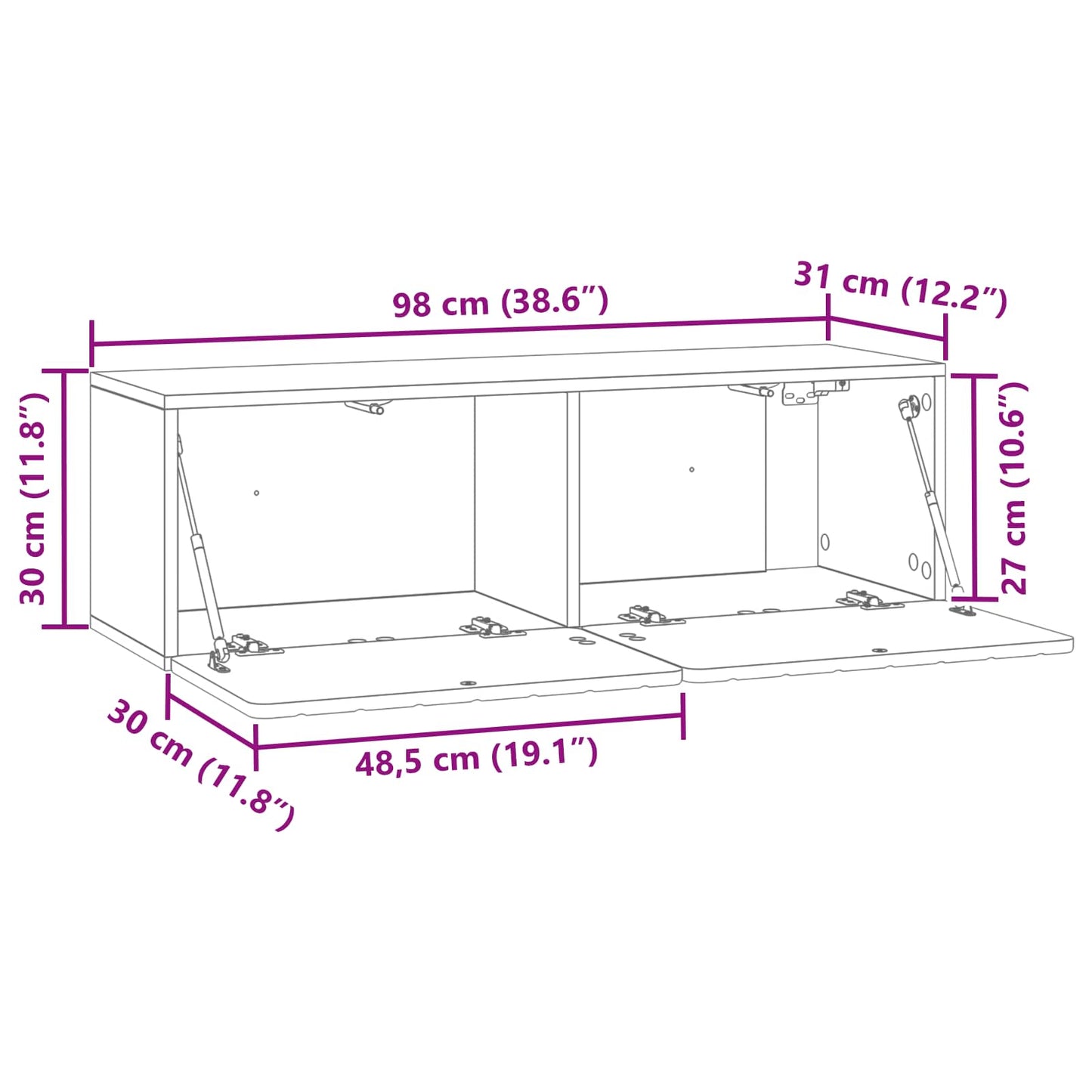 Wall-Mounted TV Cabinet 98 x 31 x 30 cm Grey Sonoma