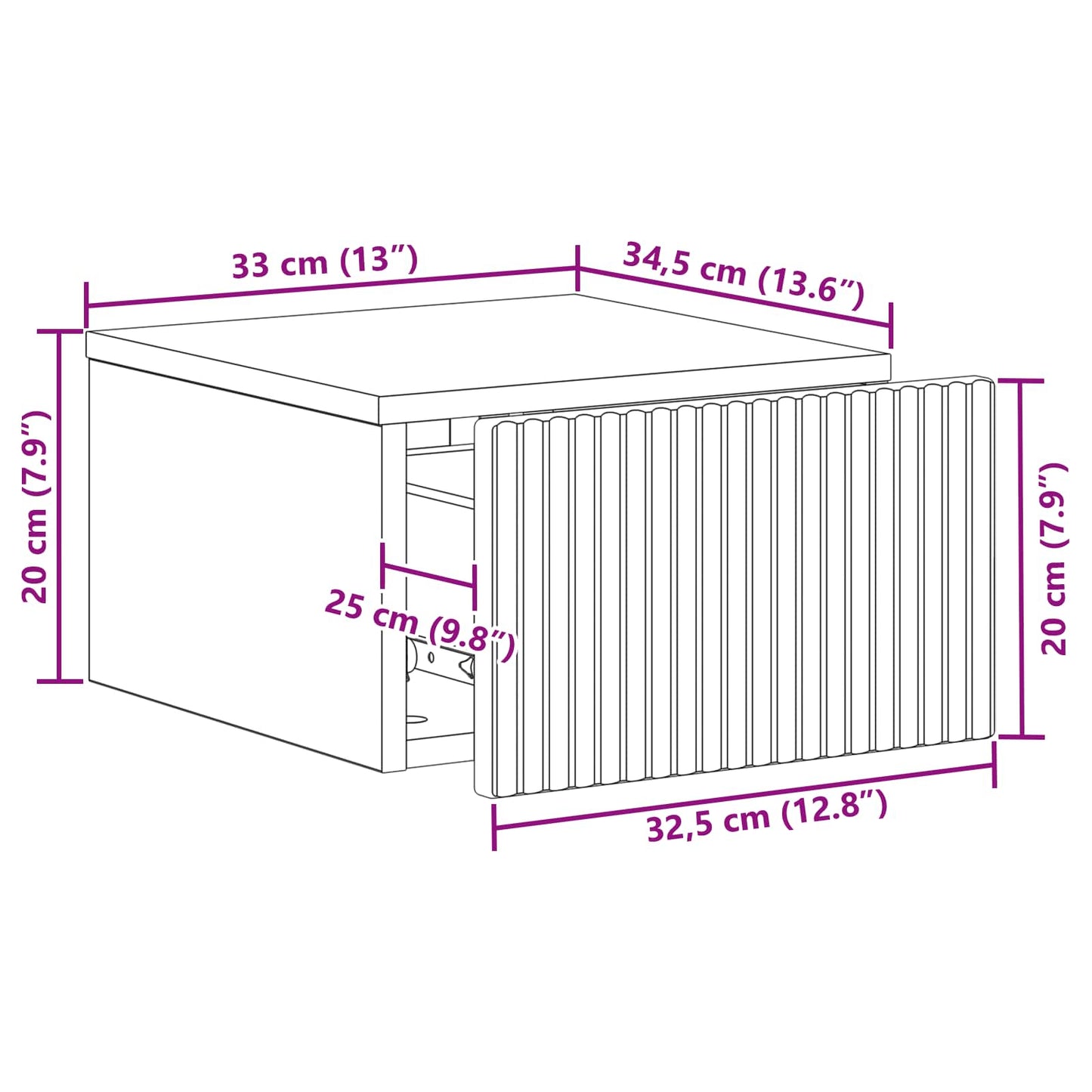 Wall-Mounted Bedside Cabinet High Gloss White 33 x 34.5 x 20 cm