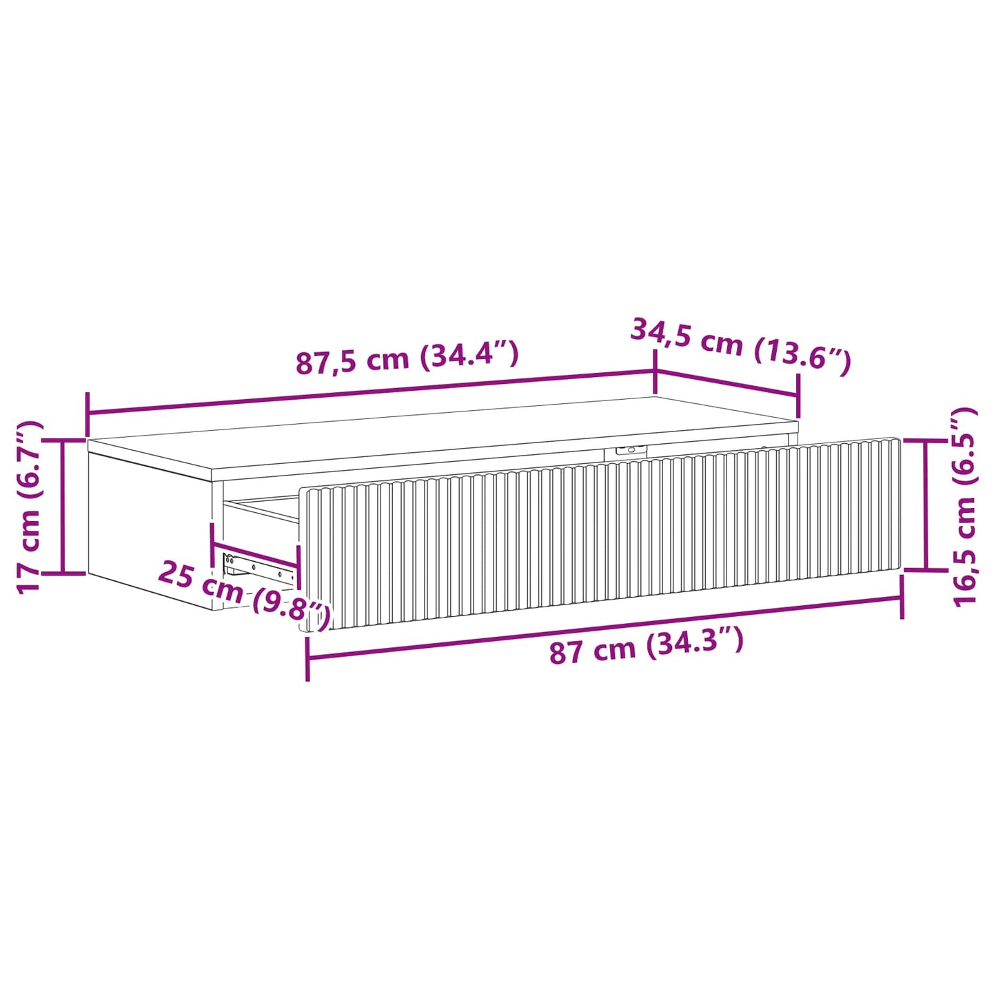 Wall-Mounted Side Table Wall-mounted White 87.5 x 34.5 x 17 cm