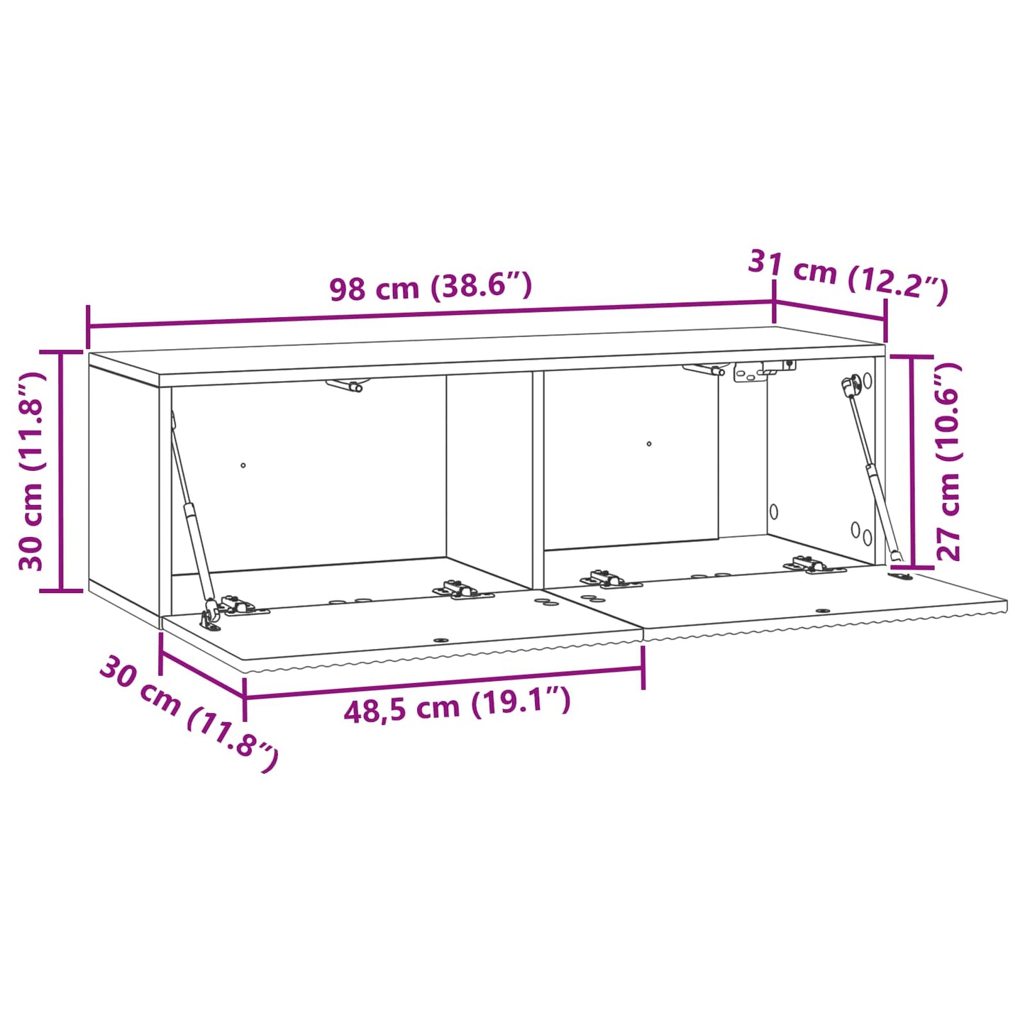 Wall-Mounted TV Cabinet 98 x 31 x 30 cm Grey Sonoma