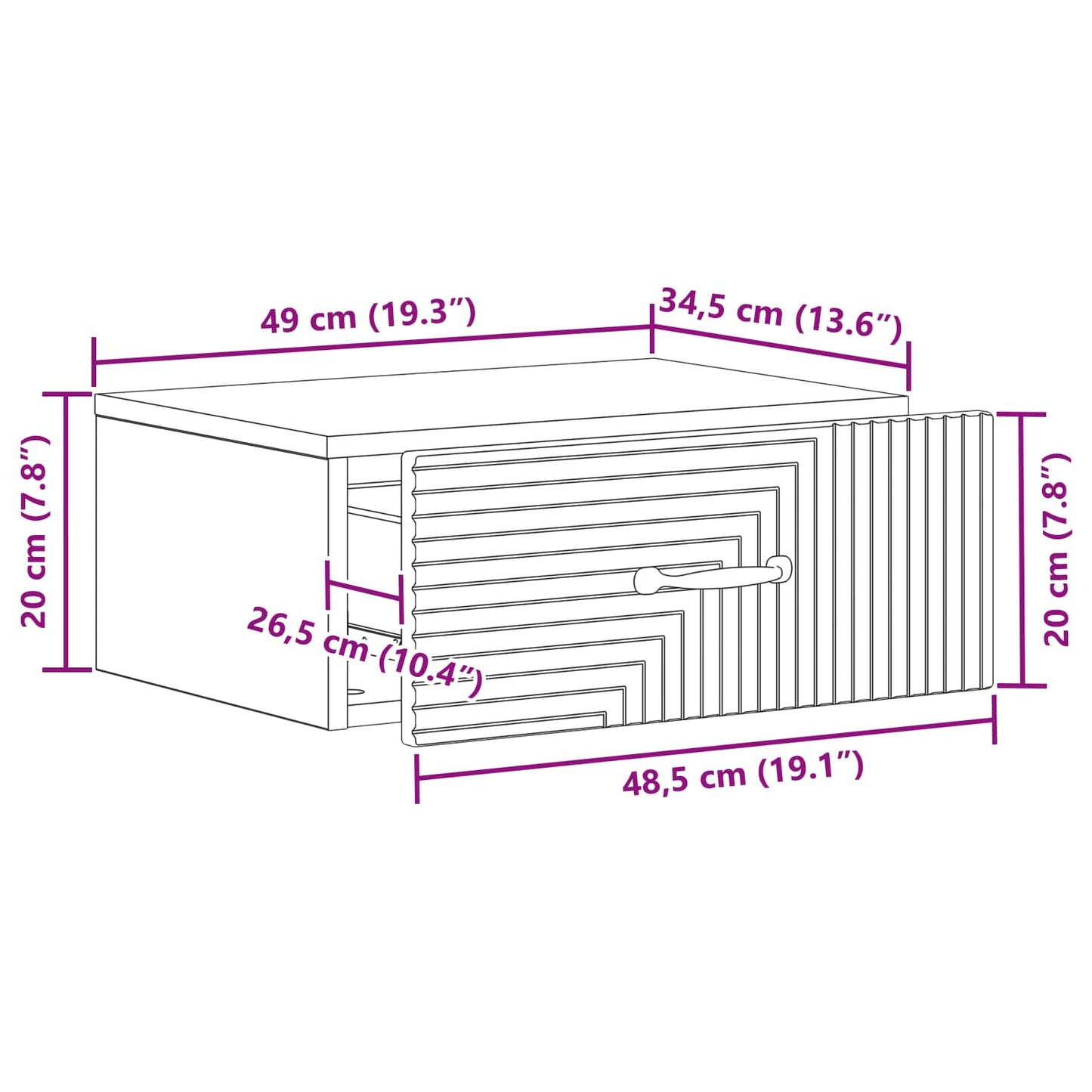Wall-Mounted Bedside Cabinet High Gloss White 49 x 34.5 x 20 cm