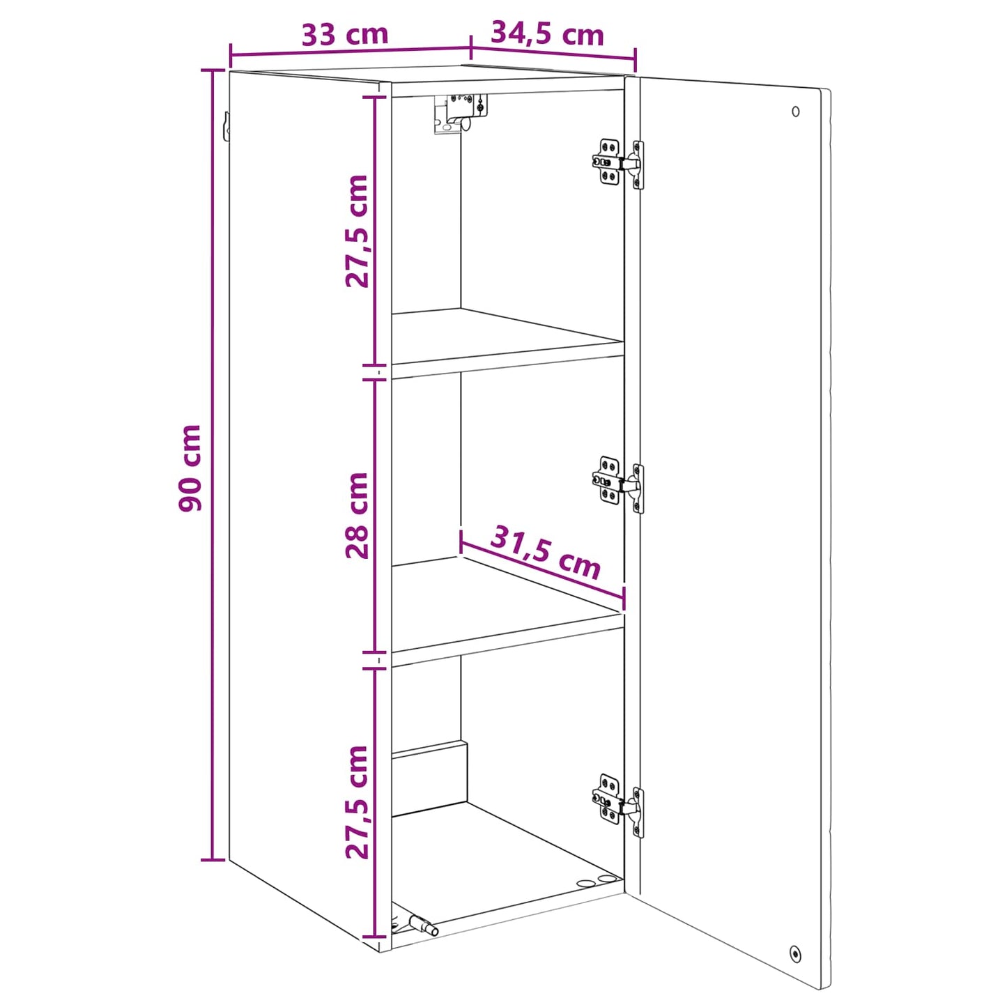 Wall-Mounted Cabinet 33 x 34.5 x 90 cm Engineered Wood Old Wood