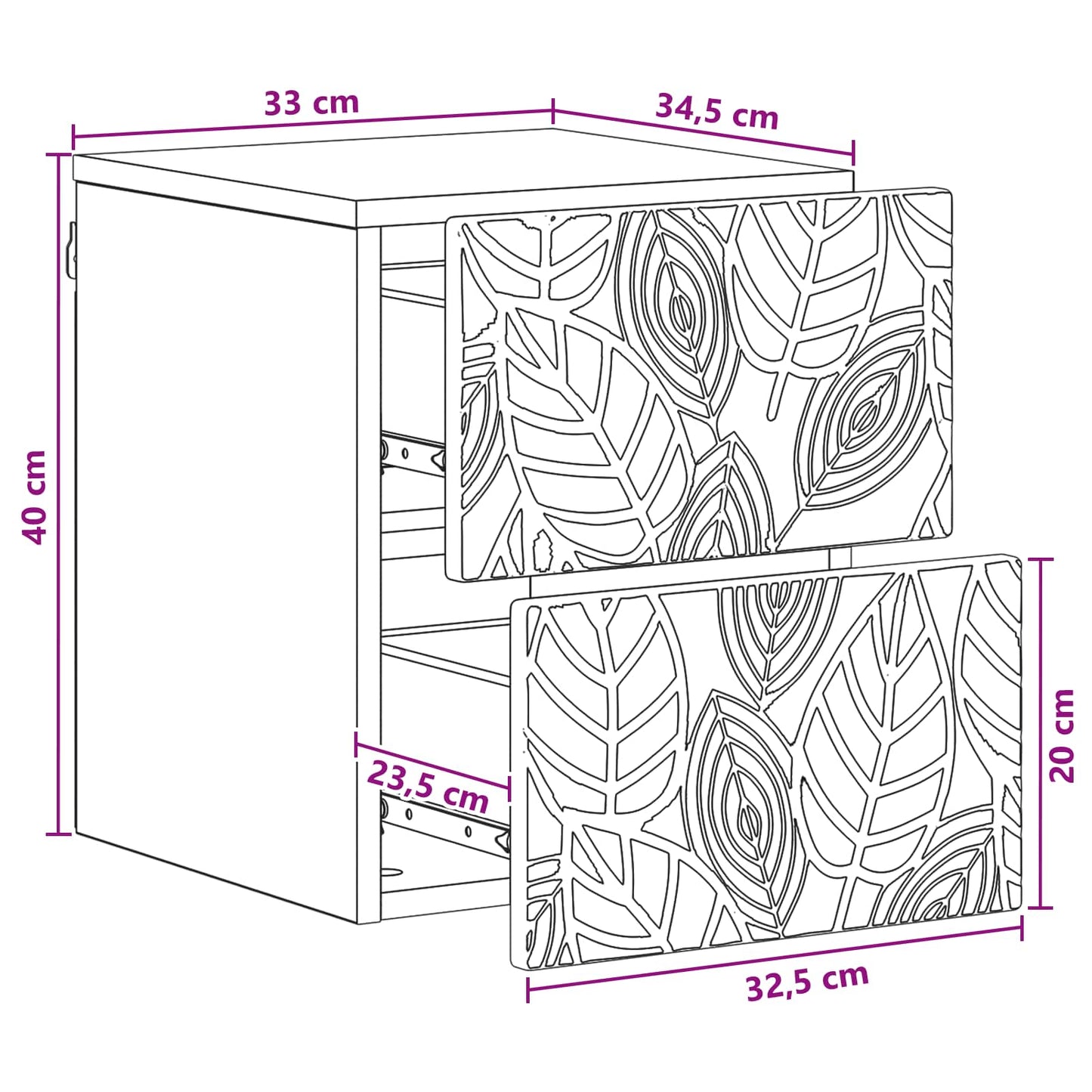 Wall-Mounted Bedside Cabinet Concrete Grey 34.5 x 33 x 40 cm