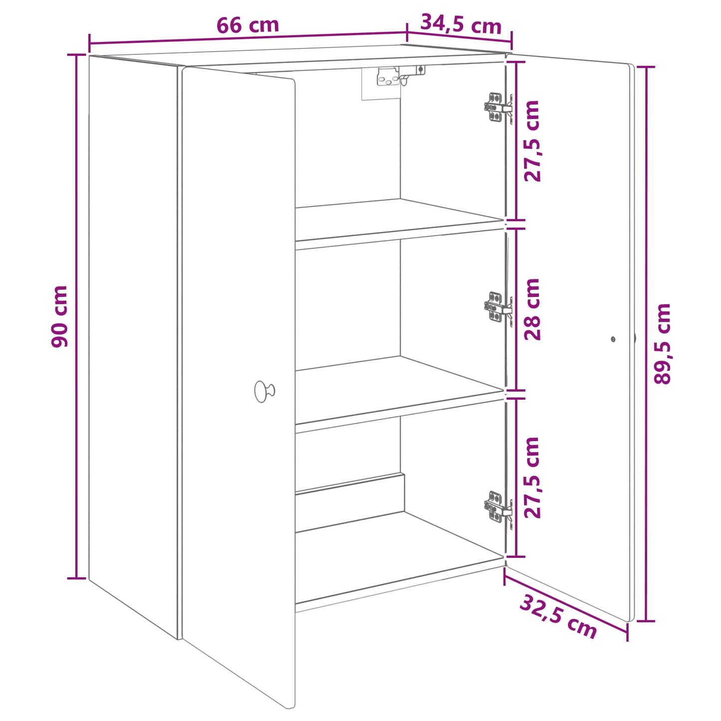 Wall-Mounted Cabinet 66 x 34.5 x 90 cm Engineered Wood Black
