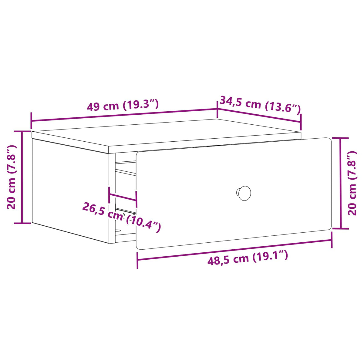 Wall-Mounted Bedside Cabinet White 49 x 34.5 x 20 cm
