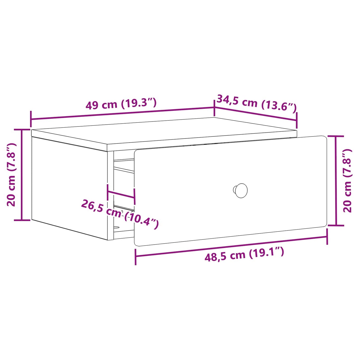 Wall-Mounted Bedside Cabinet Black 49 x 34.5 x 20 cm