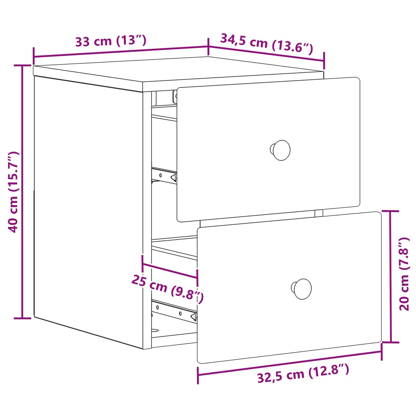 Wall-Mounted Bedside Cabinet High Gloss White 34.5 x 33 x 40 cm