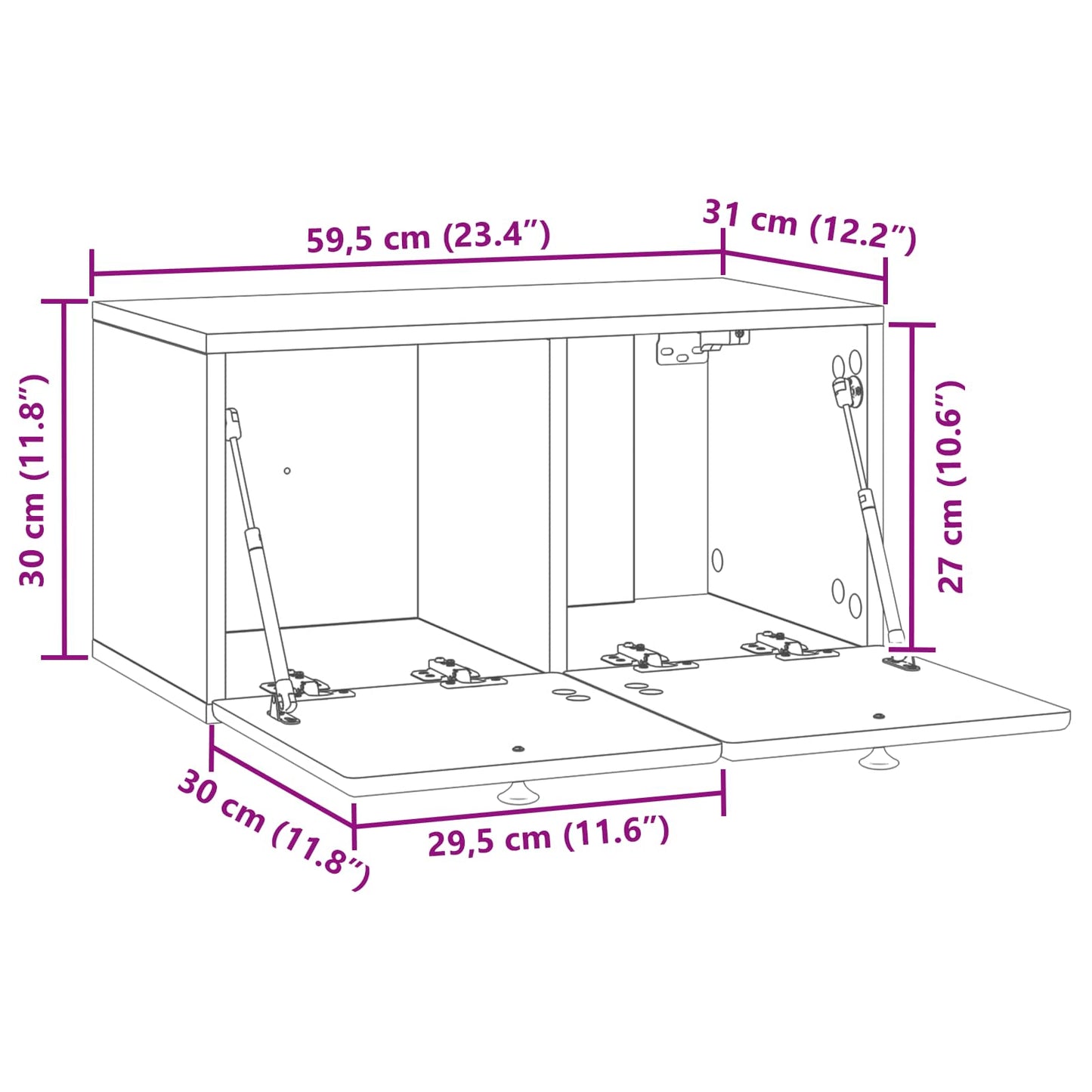 Wall-Mounted TV Cabinet 59.5 x 31 x 30 cm Black Engineered Wood