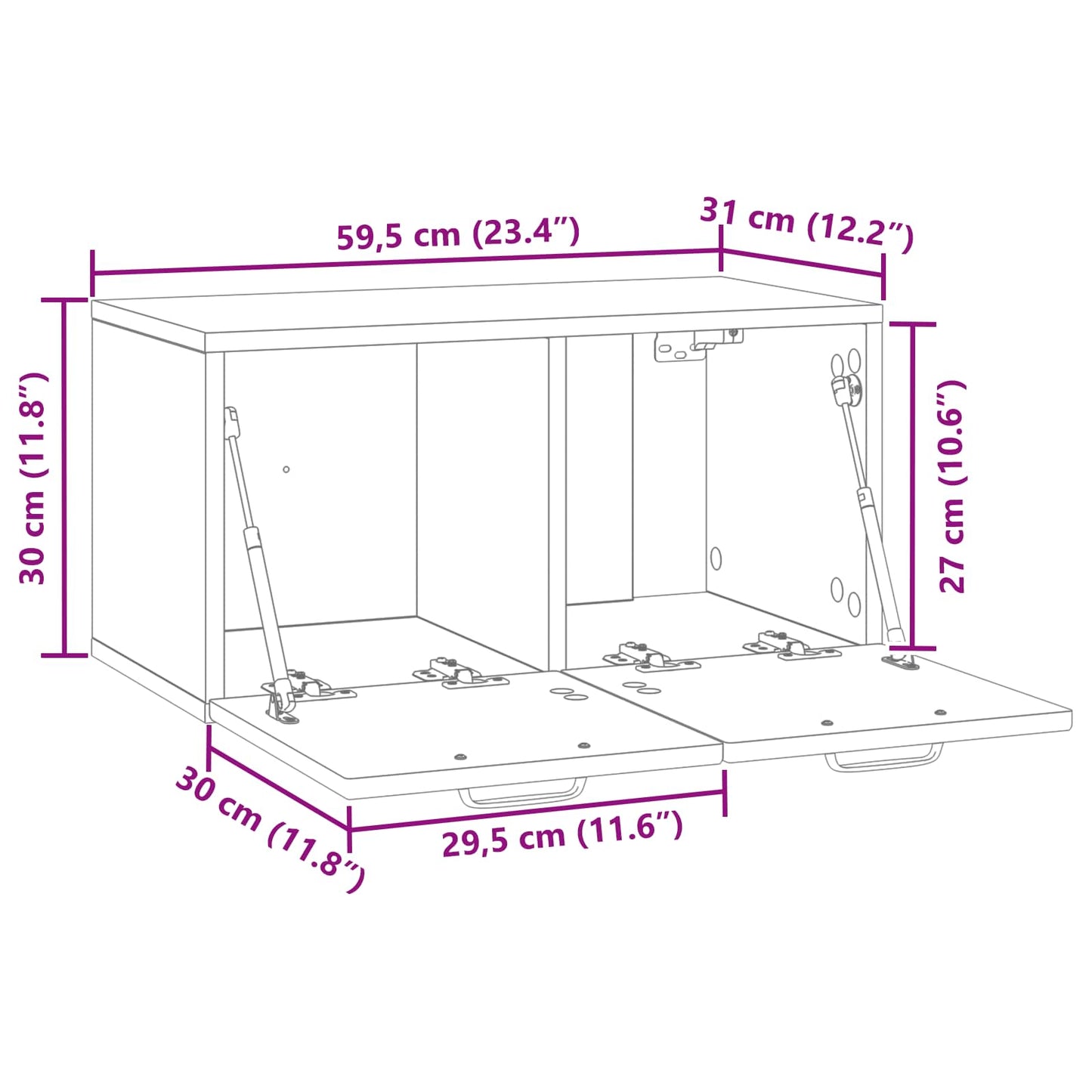 Wall-Mounted TV Cabinet High Gloss White 59.5 x 31 x 30 cm