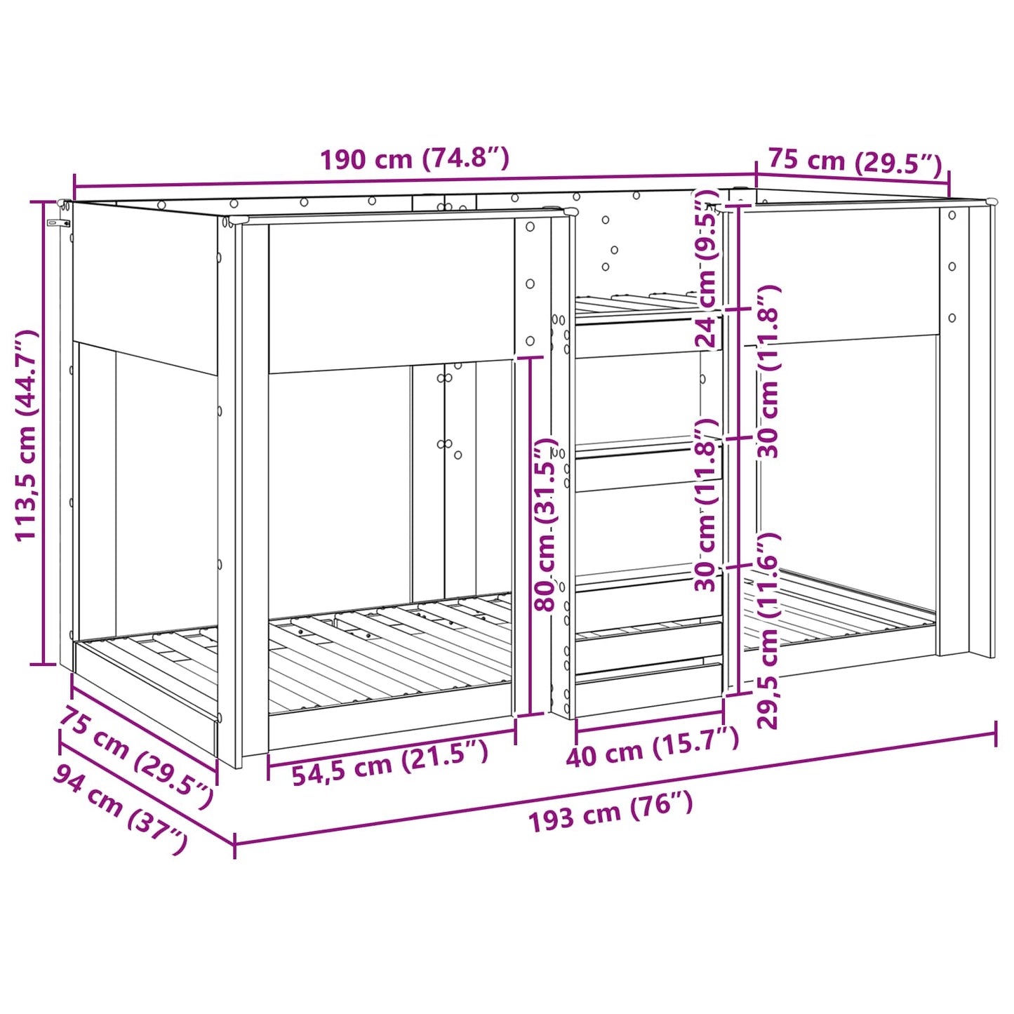 Bunk Bed for Kids Old Wood 75 x 190 cm Engineered Wood