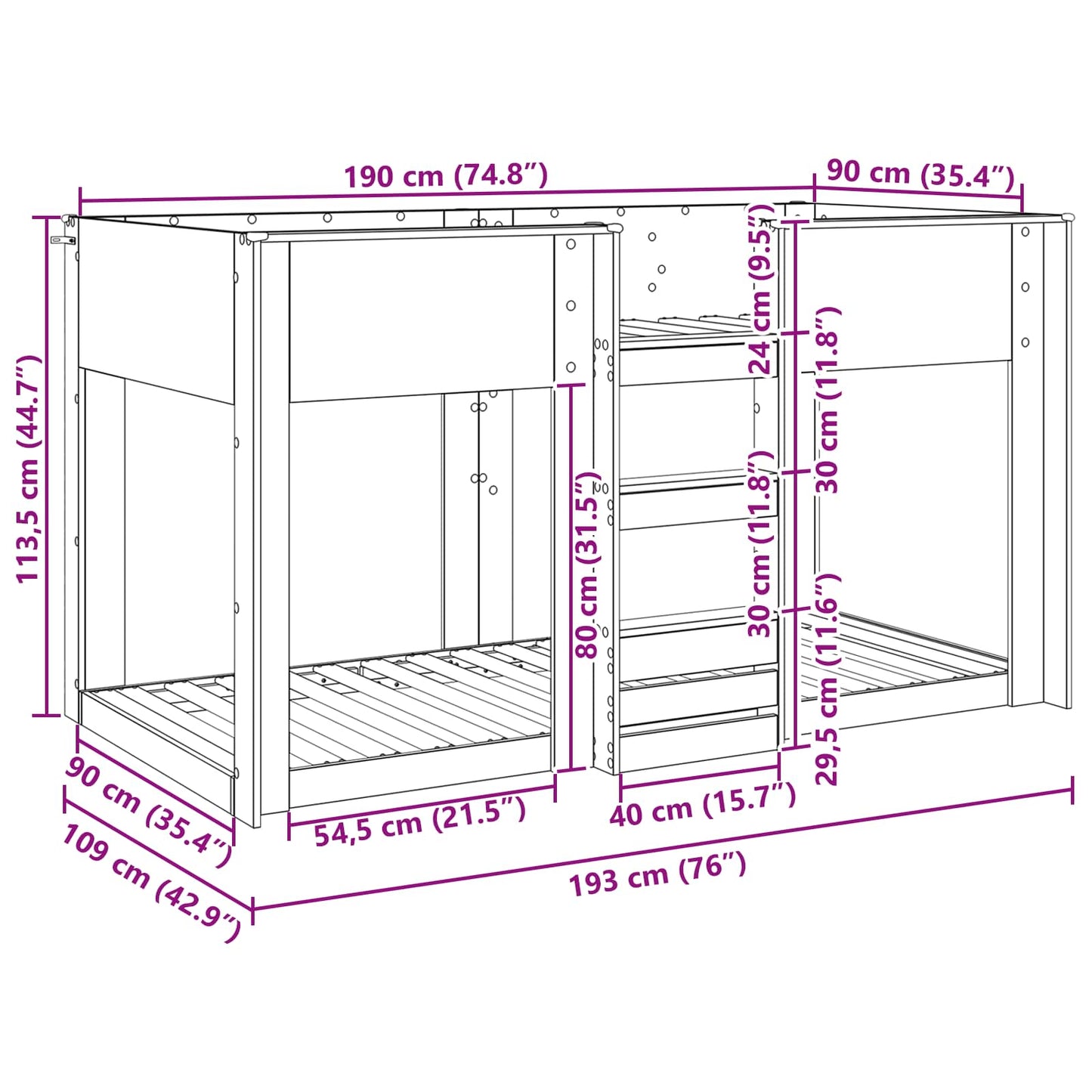 Bunk Bed for Kids Grey Sonoma 90 x 190 cm Engineered Wood