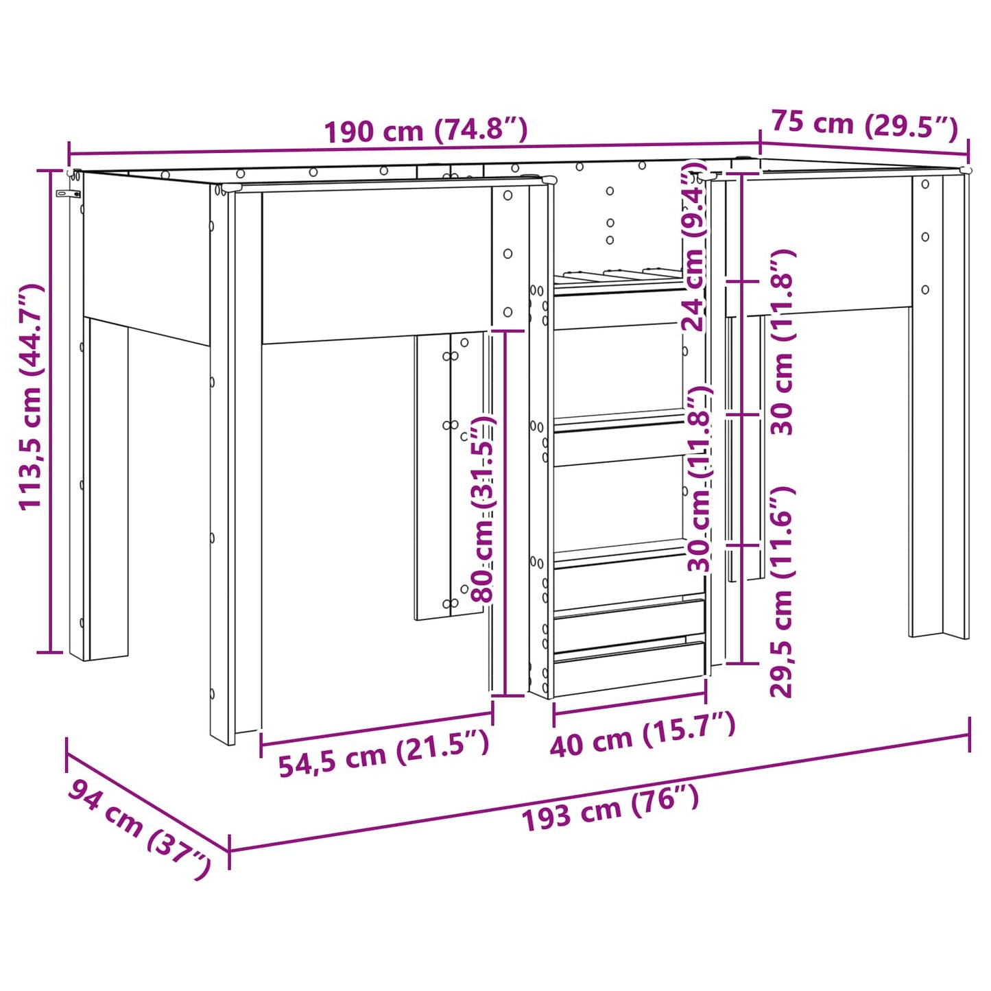 Bunk Bed for Kids Artisan Oak 75 x 190 cm Engineered wood