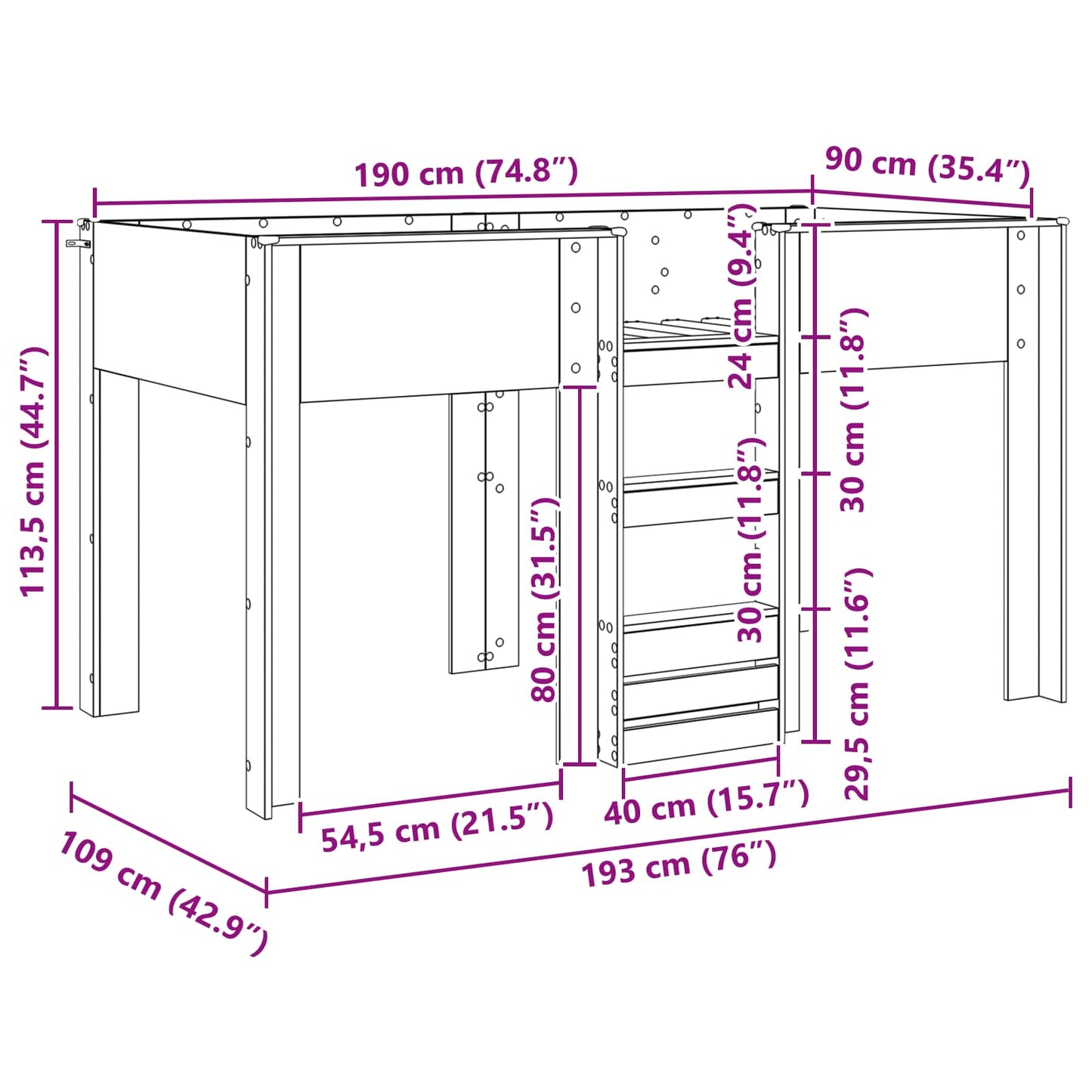 Bunk Bed for Kids Old Wood 90 x 190 cm Engineered wood