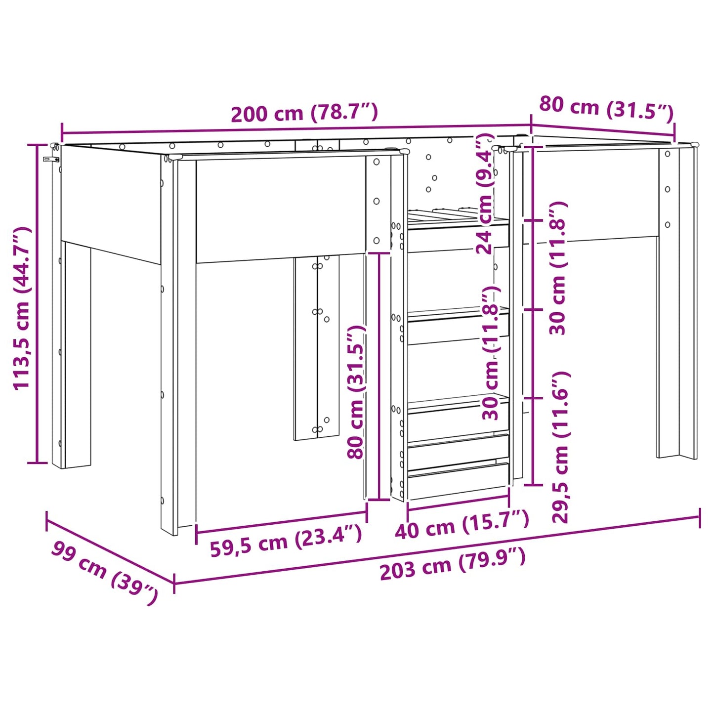 Bunk Bed for Kids White 80 x 200 cm Engineered wood