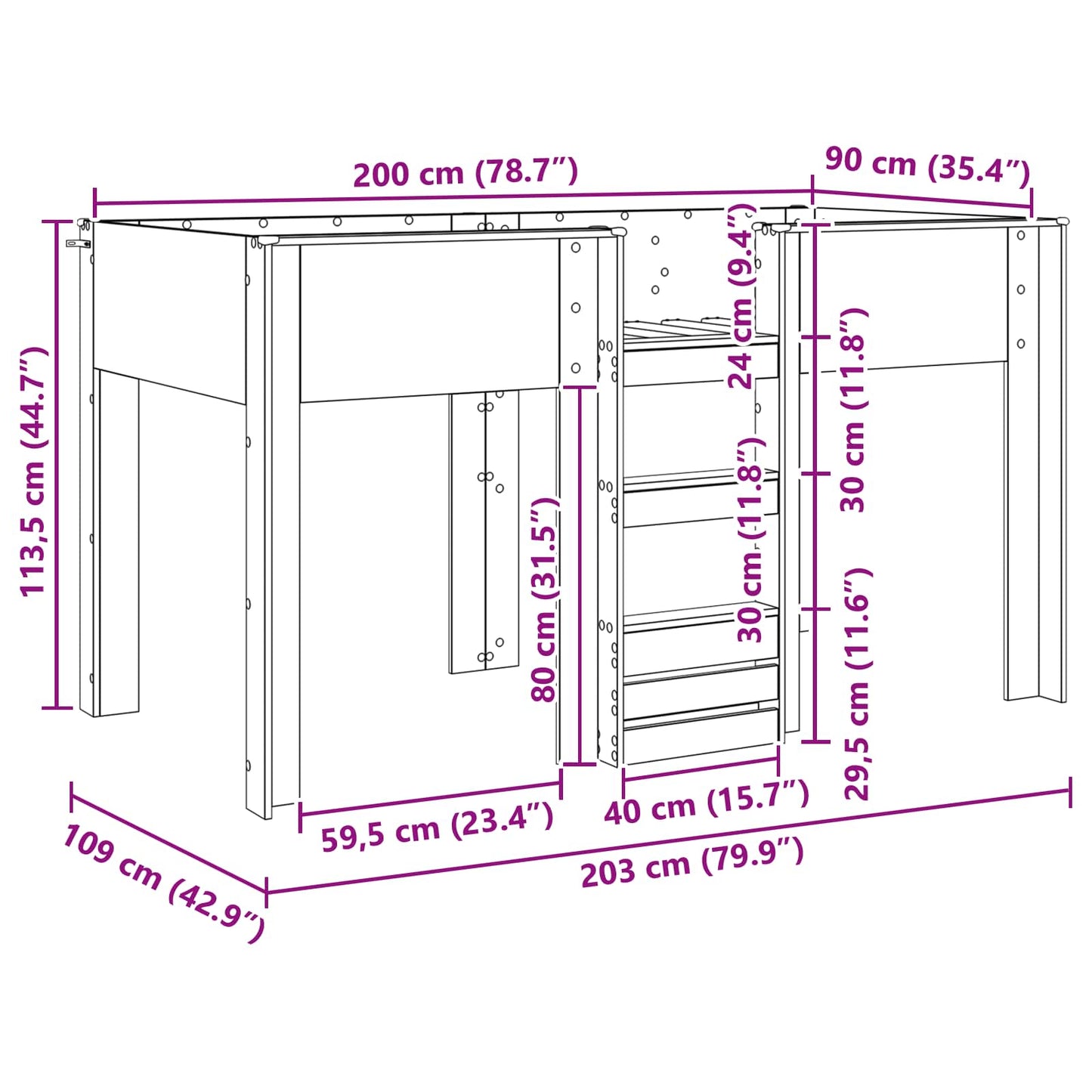 Bunk Bed for Kids White 90 x 200 cm Engineered wood